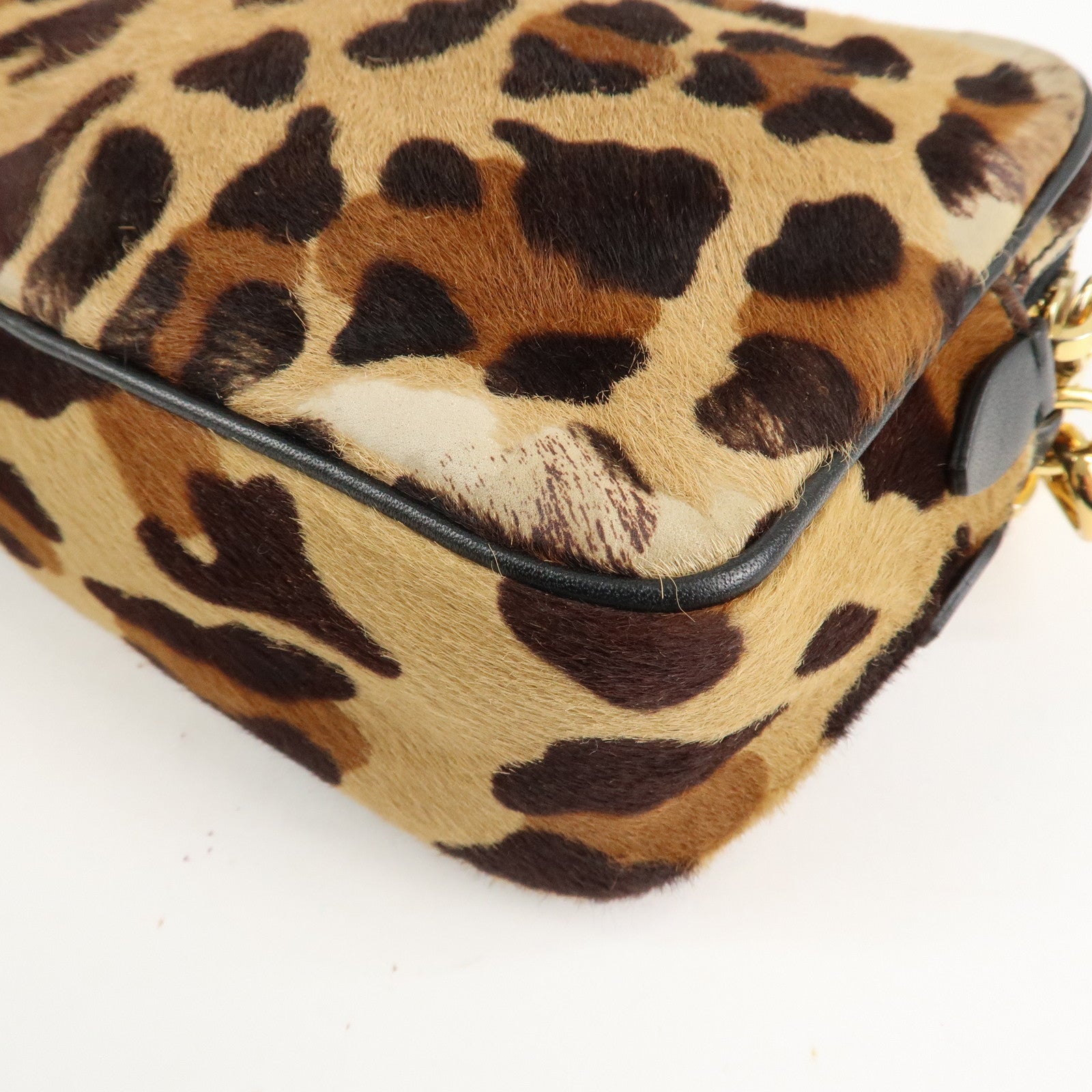 MIU MIU Unborn Calf Leather Shoulder Bag Beige Brown Used