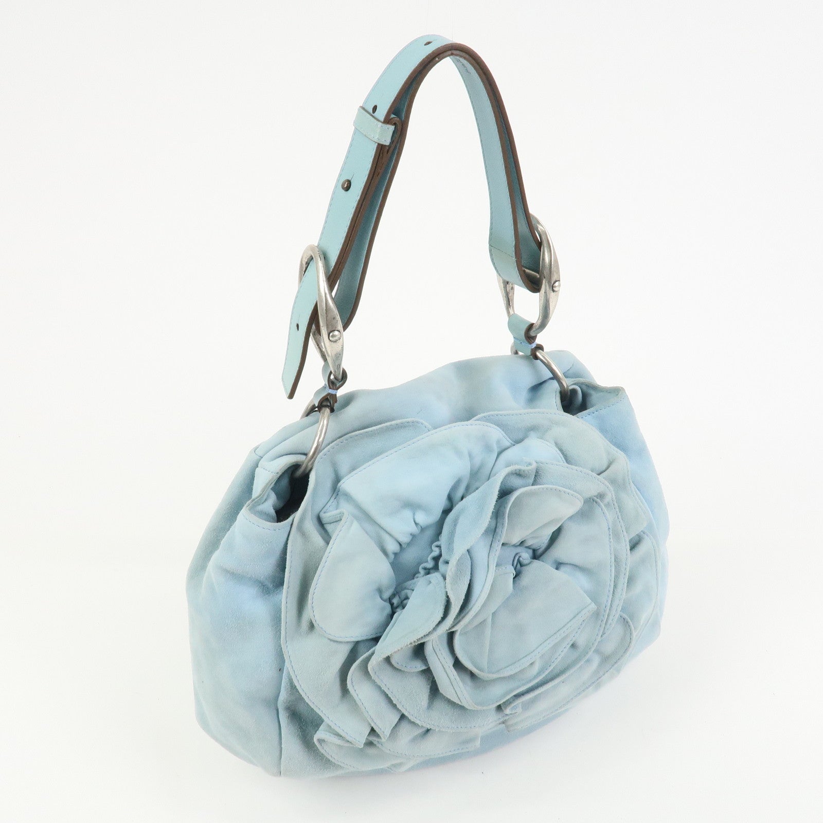 SAINT LAURENT PARIS Rive Gauche Flower Motif Suede Hand Bag