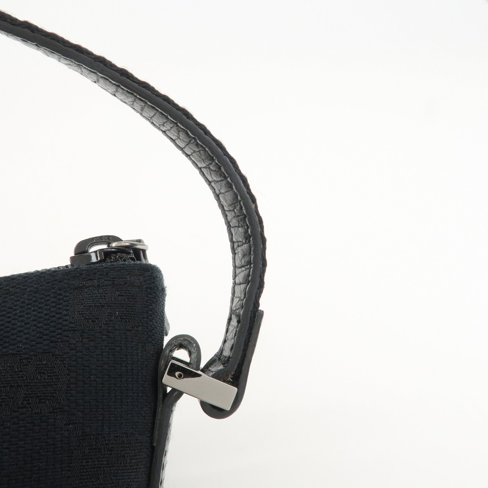 GUCCI Boat Bag Sherry GG Canvas Leather Hand Bag Black 141809