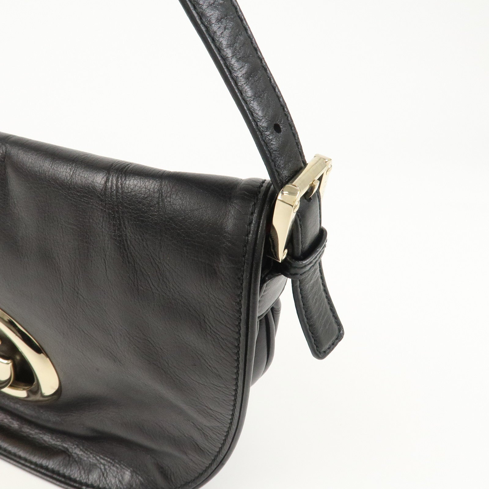 GUCCI Interlocking G Leather Shoulder Bag Hand Bag Black 161727