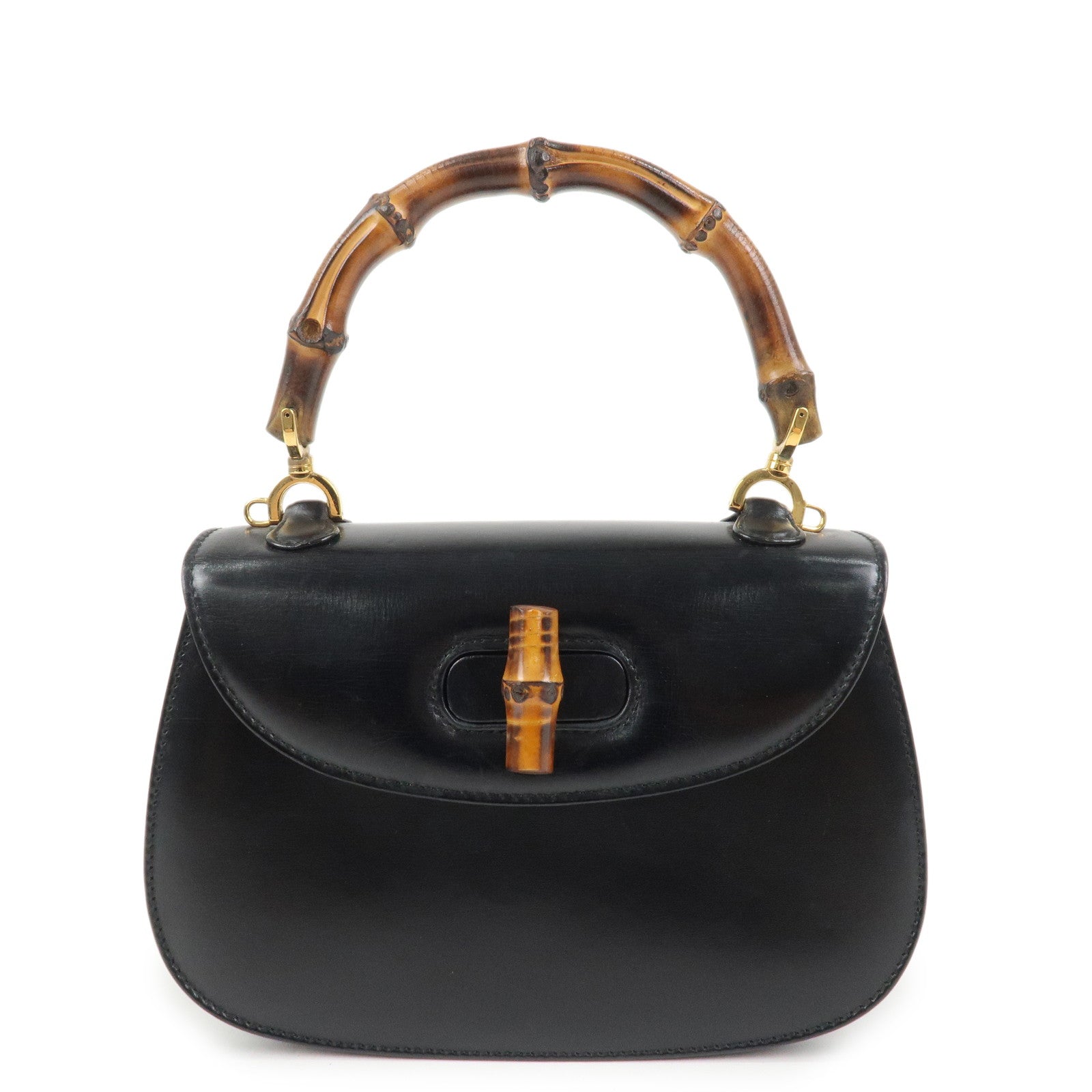 GUCCI Bamboo Logo Leather 2WAY Bag Hand Bag Black 000 2046