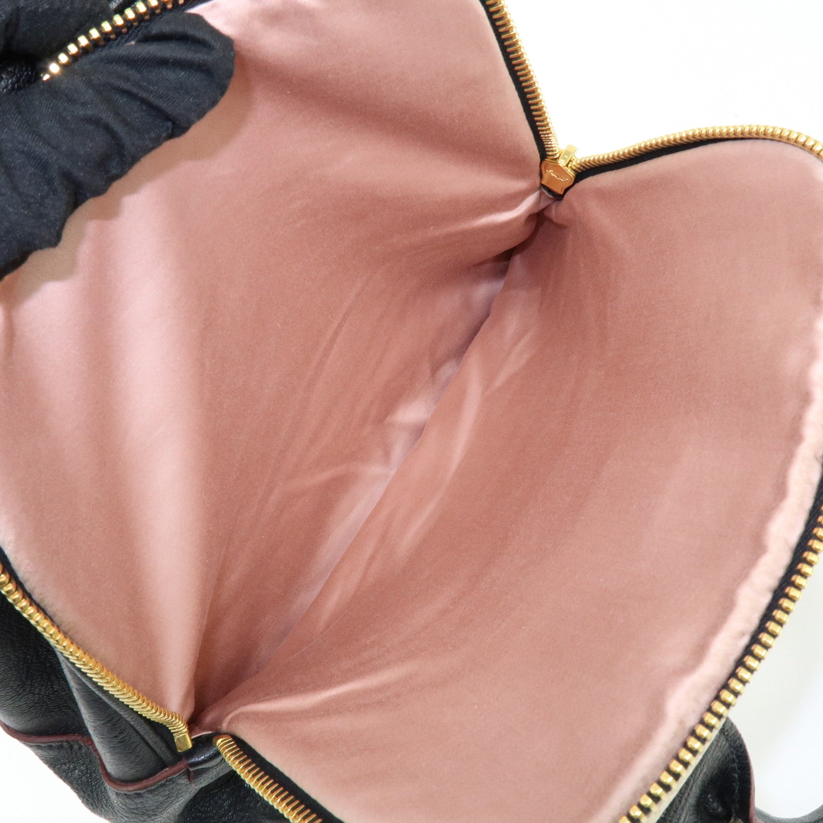 MIU MIU Logo Madras Leather 2Way Bag Hand Bag Shoulder Bag Black