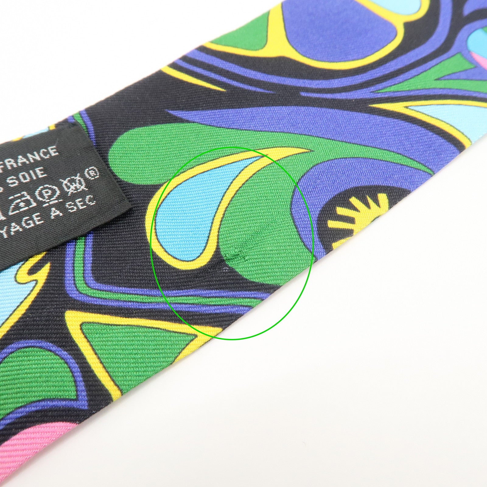 HERMES Silk 100% Twilly Scarf FOLKLORE Black Pink Used