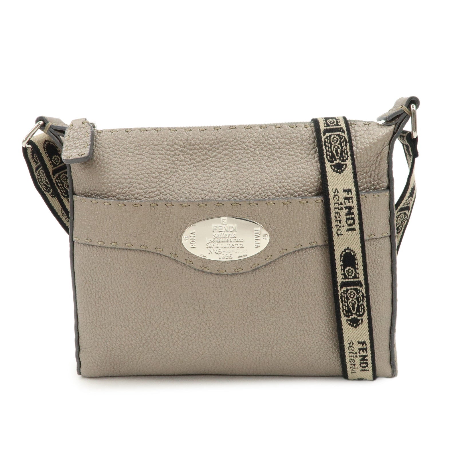 FENDI Selleria Leather Shoulder Crossbody Bag Metallic Gray 8BT092