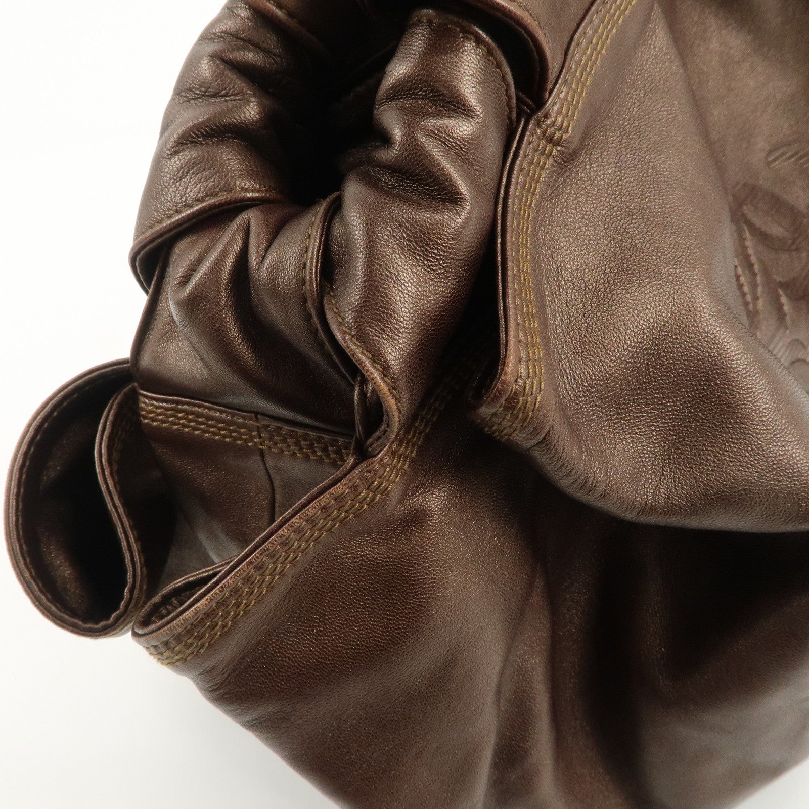 LOEWE Anagram Leather Nappa Aire Hand Bag Tote Bag Brown Used