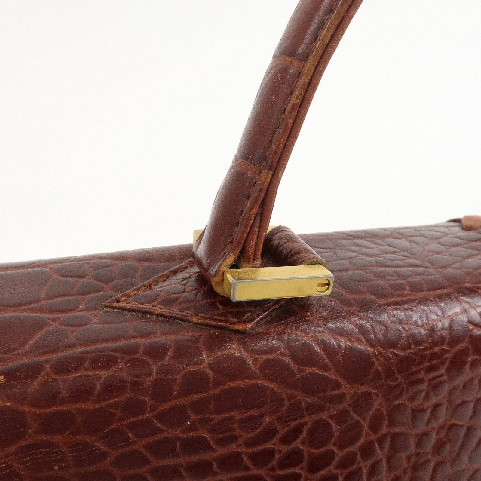 SAINT LAURENT PARIS Embossed Leather Hand Bag Red Brown