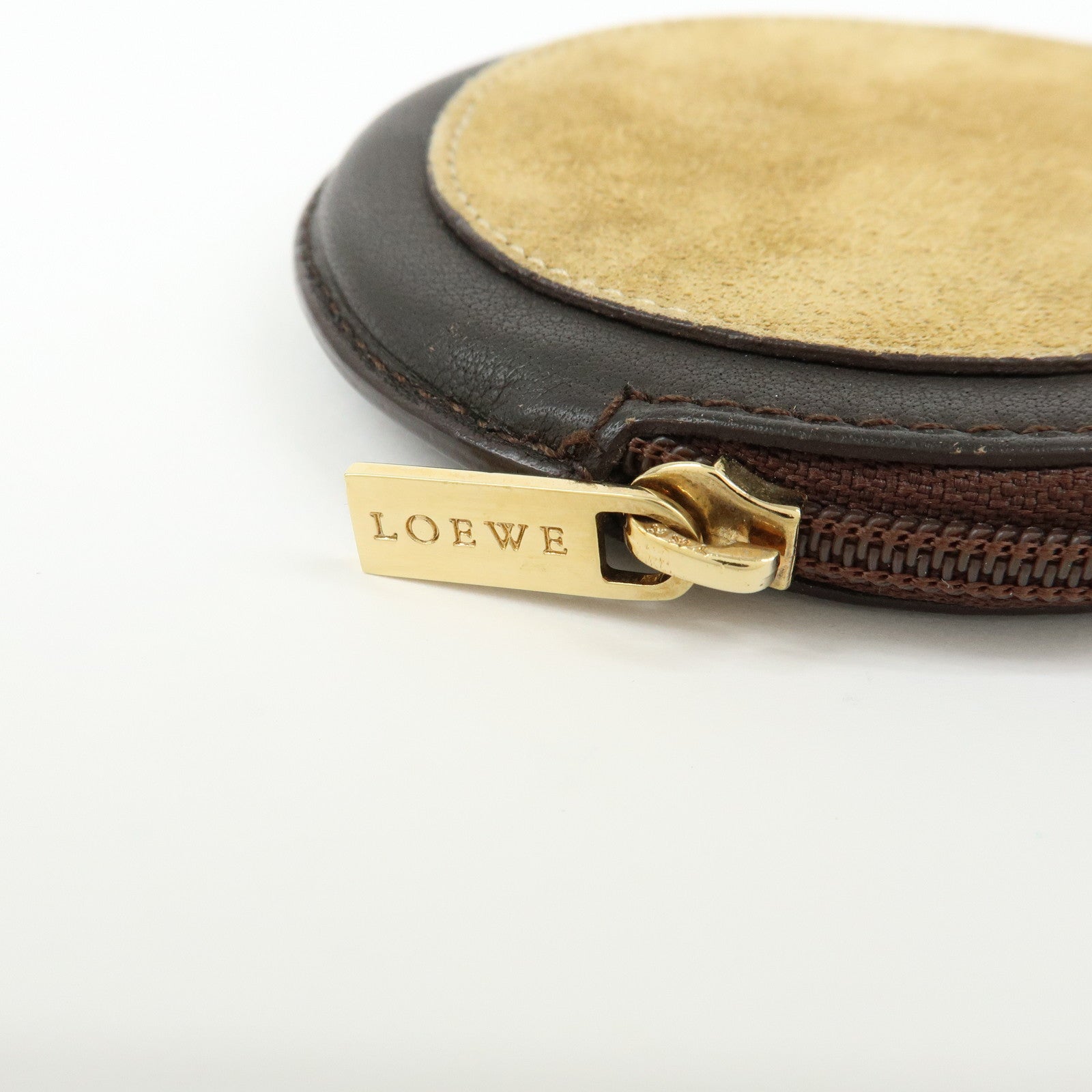 LOEWE Anagram Set of 2 Leather Suede Coin Case Brown Orange
