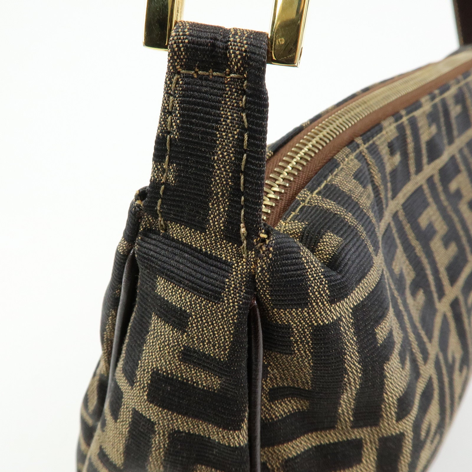 FENDI Zucca Canvas Leather Shoulder Bag Hand Bag Brown 83152390981