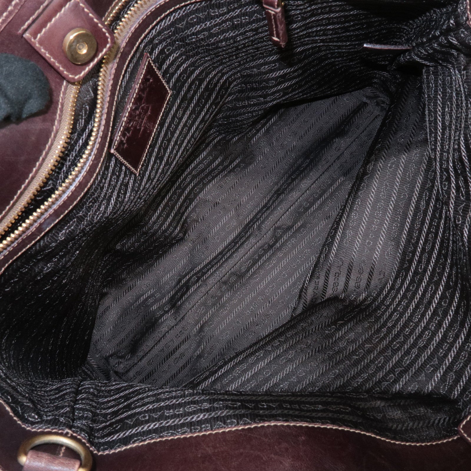 PRADA Triangle Logo Jacquard Leather 2Way Bag Tote Bag Brown Used