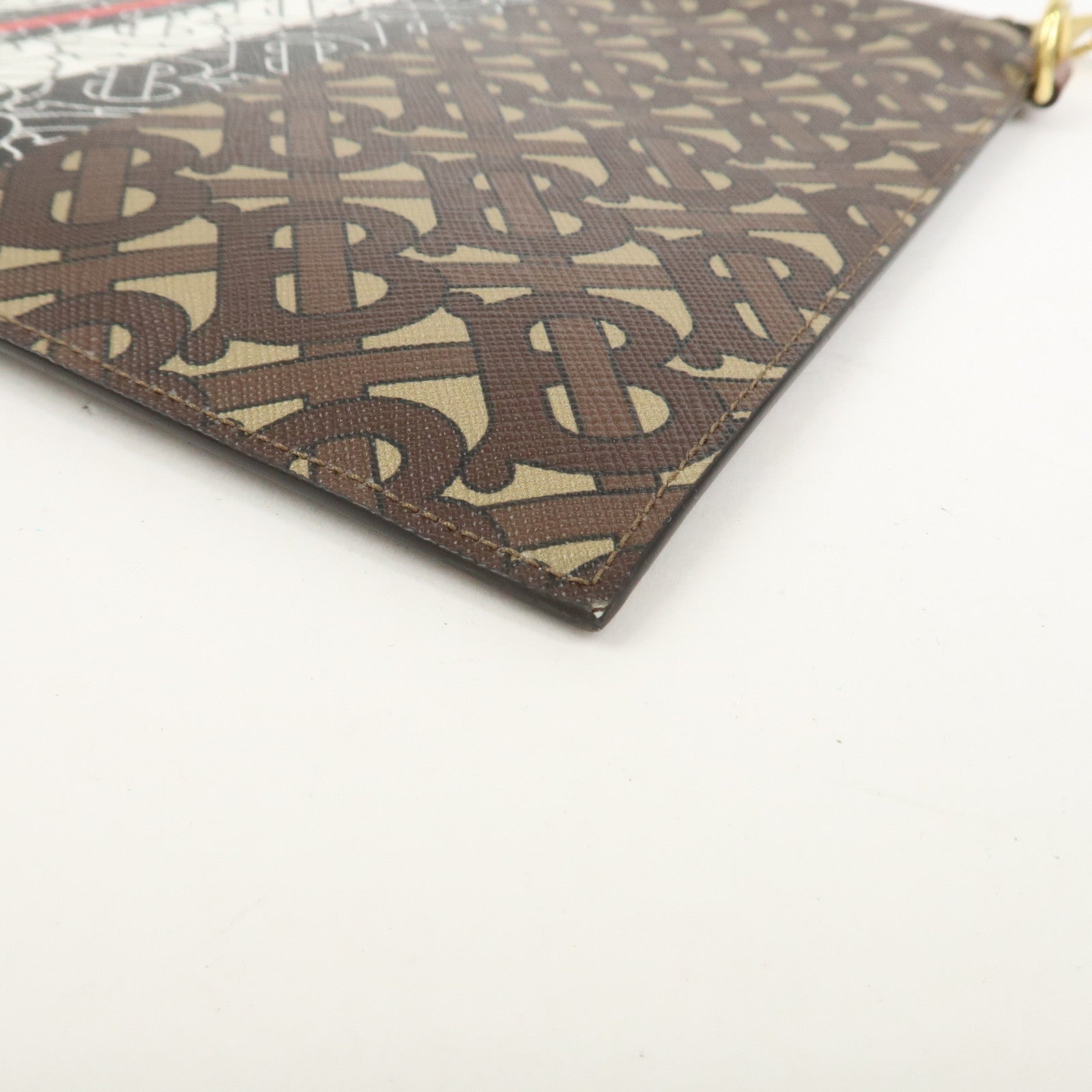 BURBERRY Monogram E Canvas Clutch Bag Pouch Brown