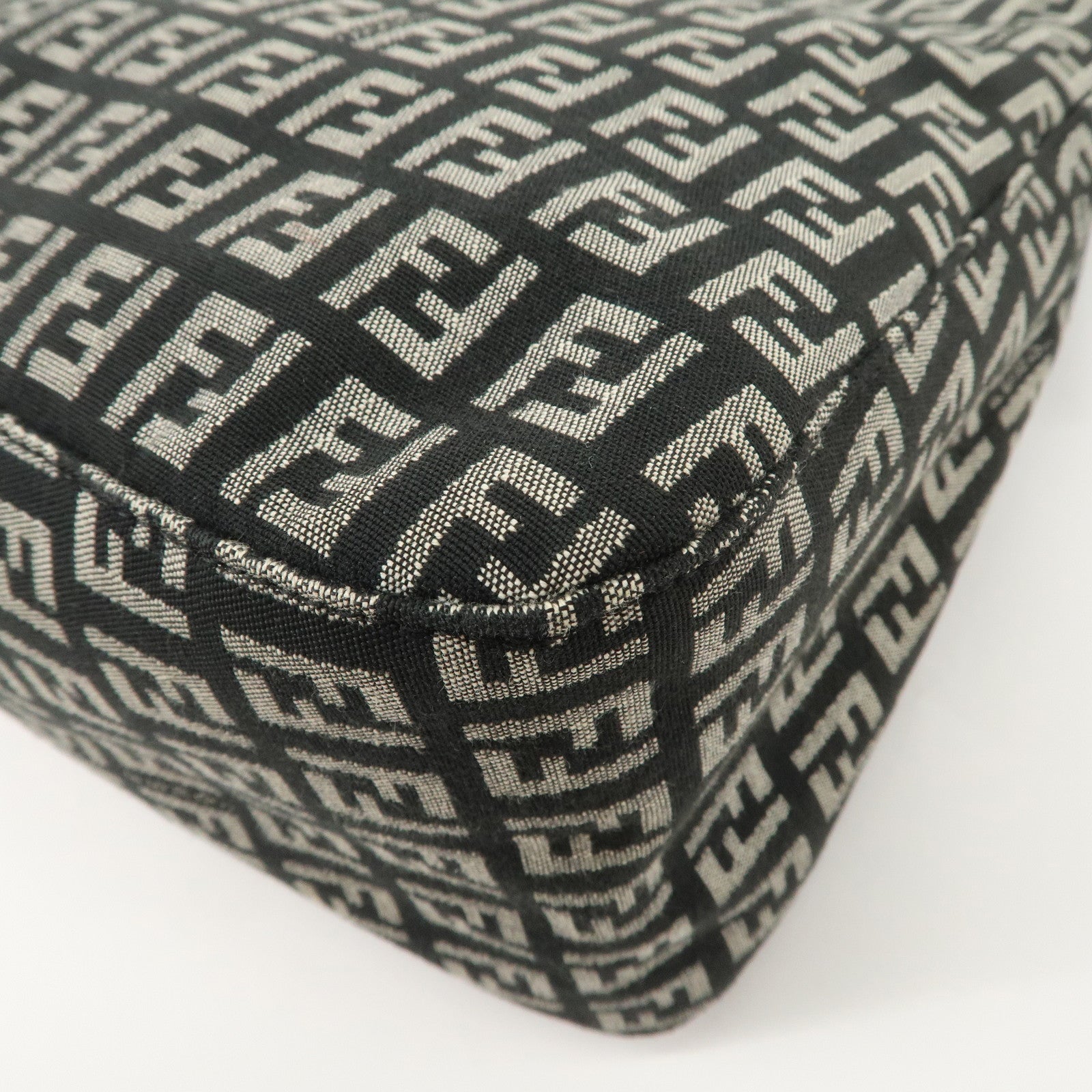 FENDI Mamma Baguette Zucchino Leather Canvas Shoulder Bag 8BR001 Used