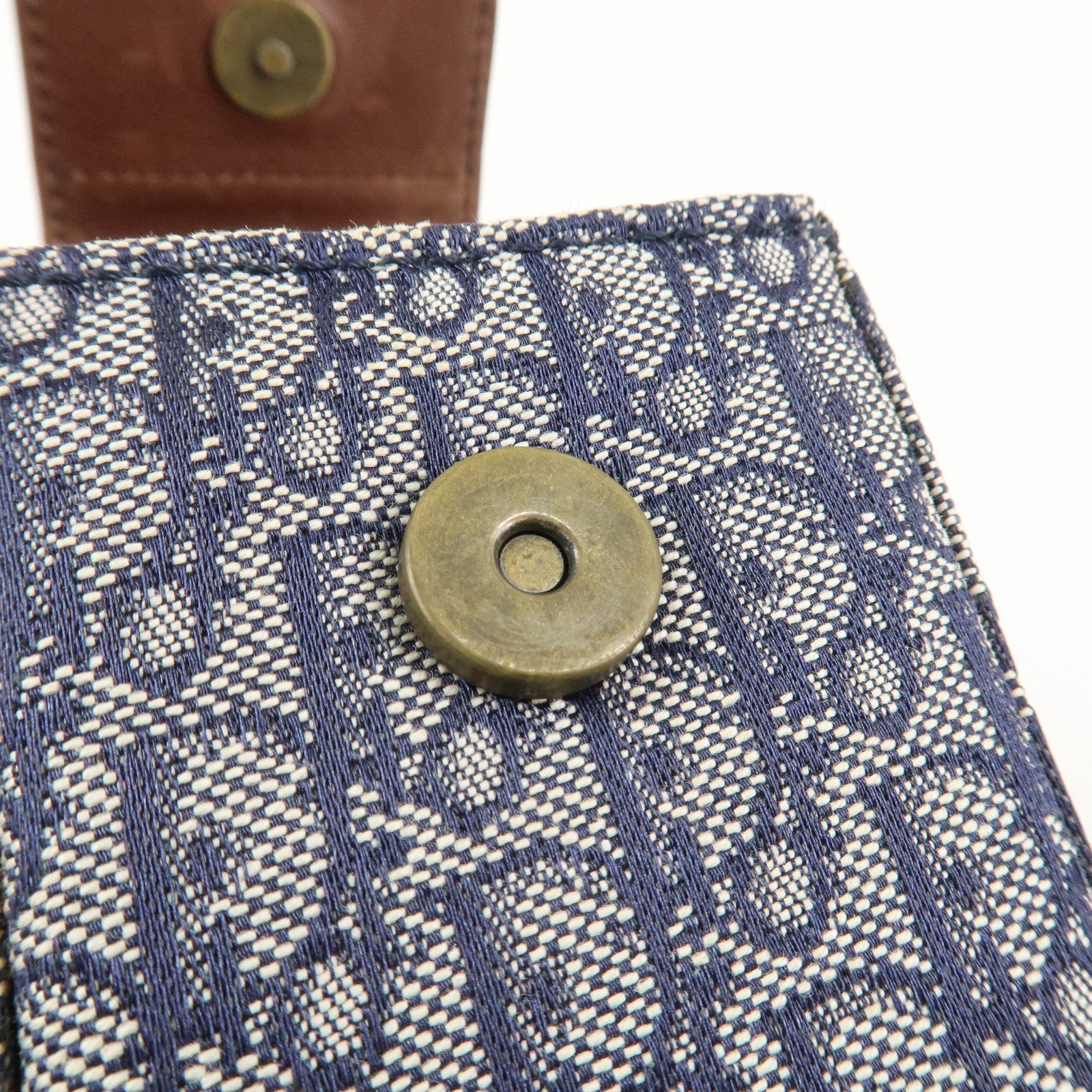 Christian Dior Trotter Canvas Leather Shoulder Bag Navy Brown Used