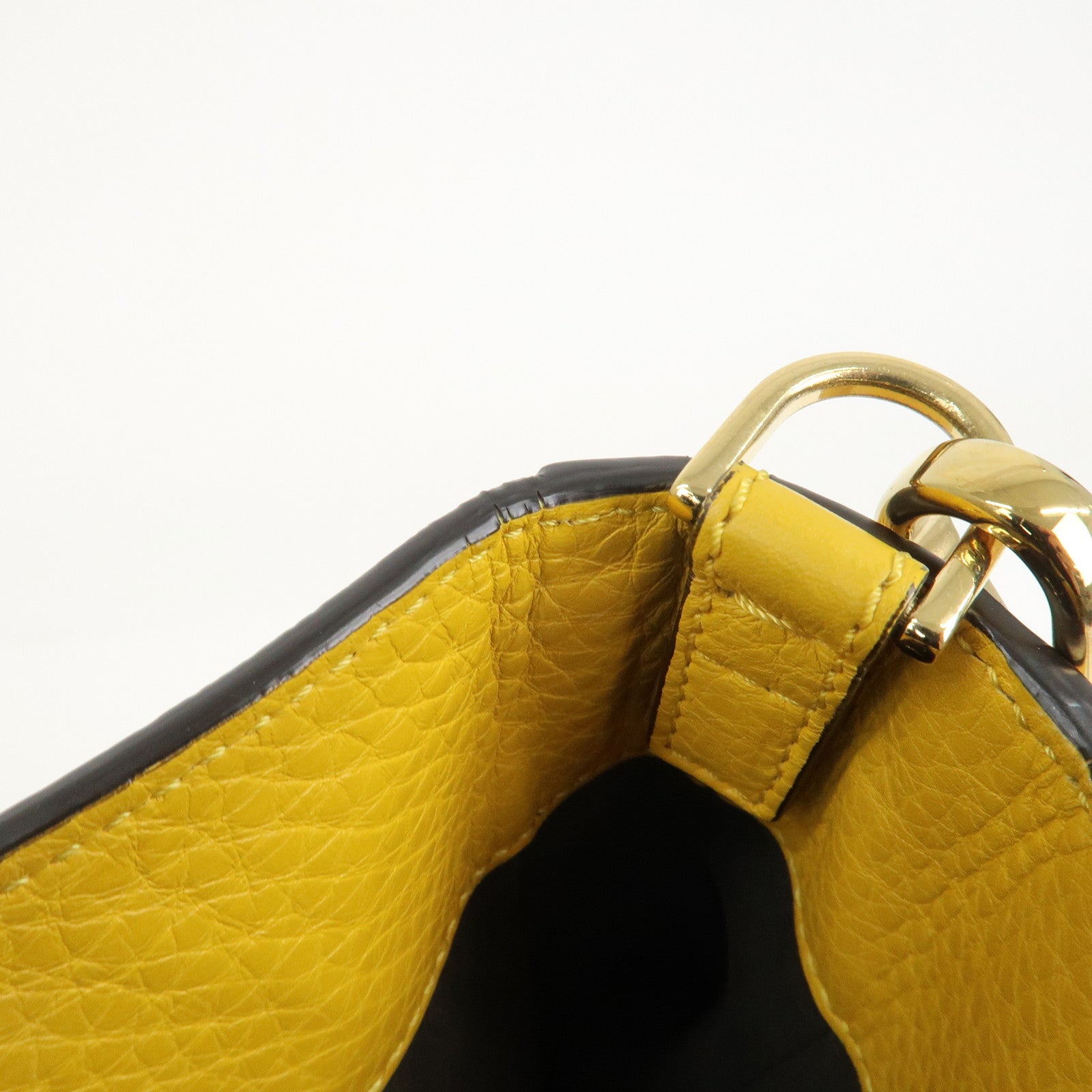 FENDI Selleria Leather 2Way Hand Tote Shoulder Bag Yellow 8BH368