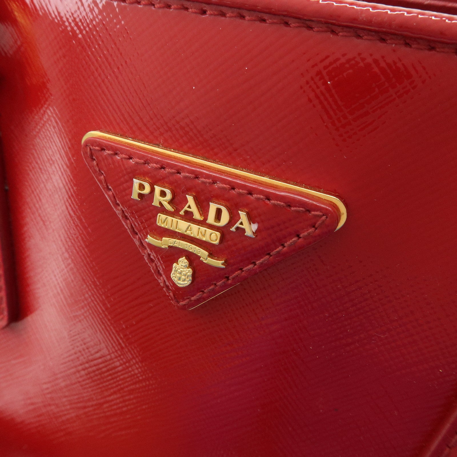PRADA Triangle Logo Patent Leather 2WAY Bag Hand Bag Red BN2567