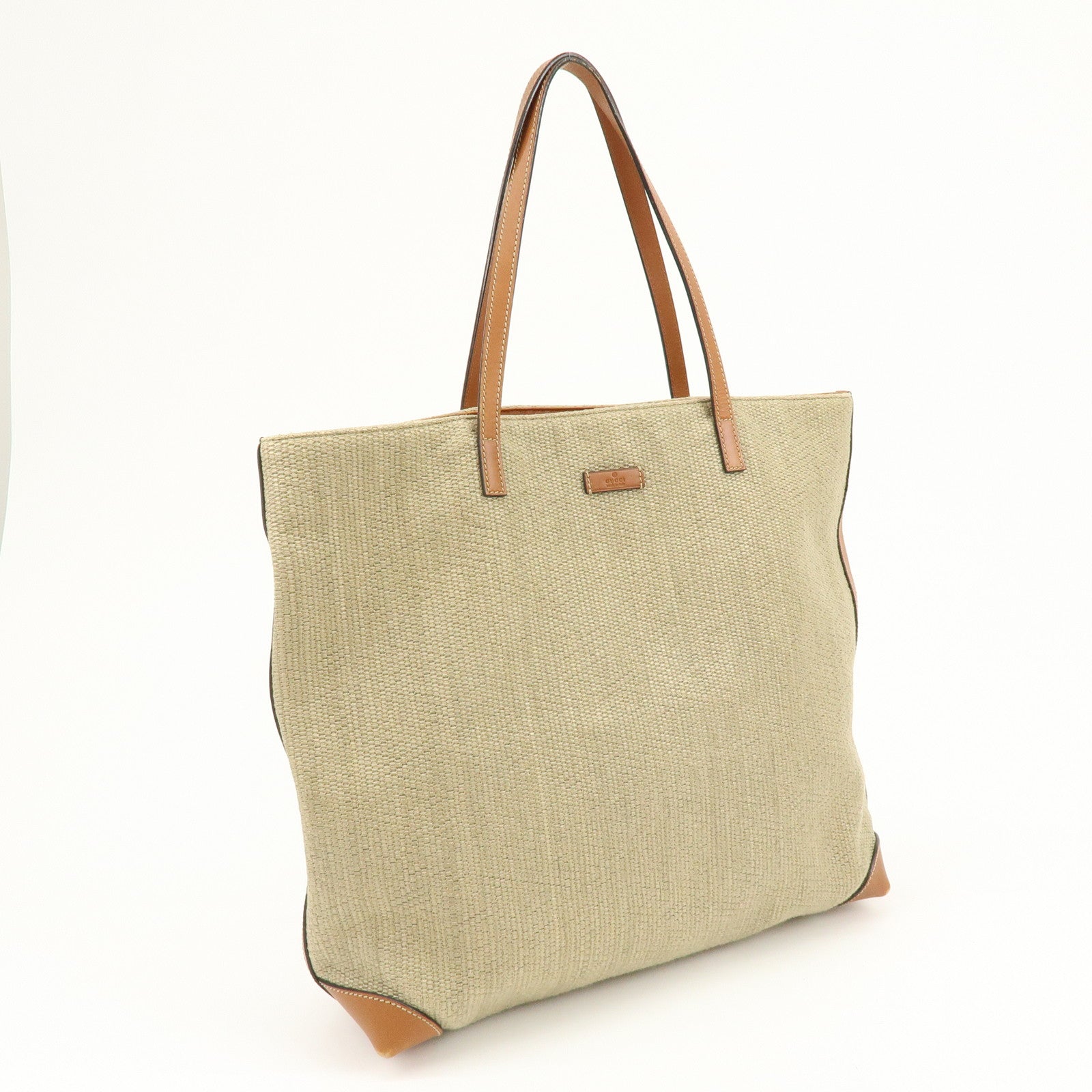 GUCCI Straw Leather Tote Bag Shoulder Bag Beige Brown 309551