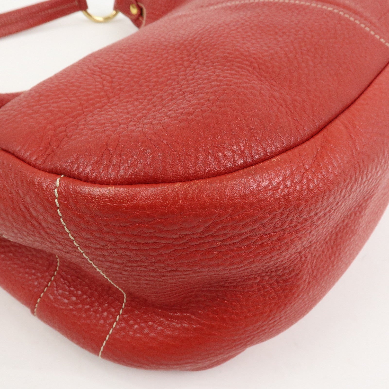PRADA Logo Leather Shoulder Bag Hand Bag Red BR4373