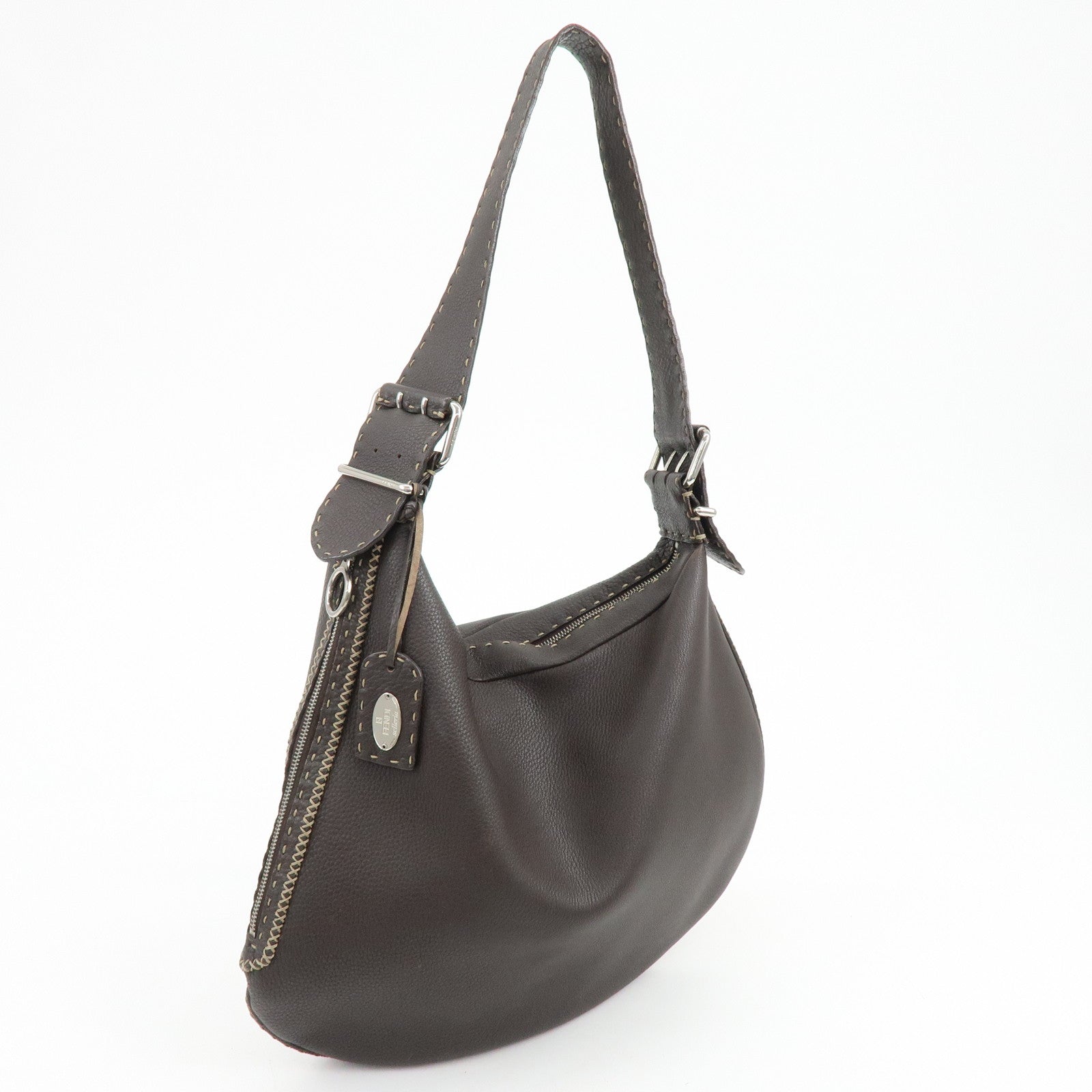 FENDI Selleria Leather Shoulder Bag Tote Bag Brown 491912908