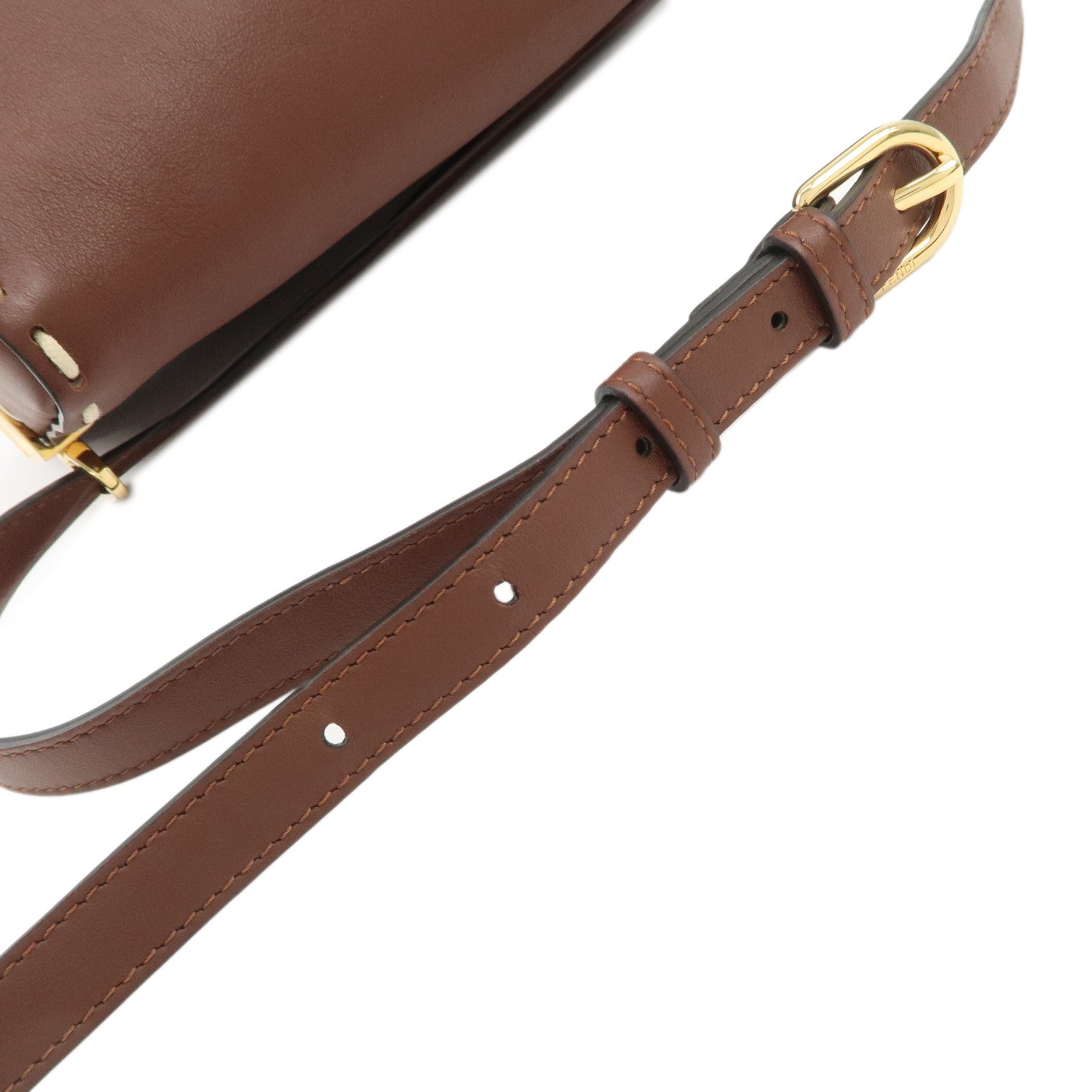 FENDI Selleria Leather Selleria Triangla Shoulder Bag Brown 8BS053