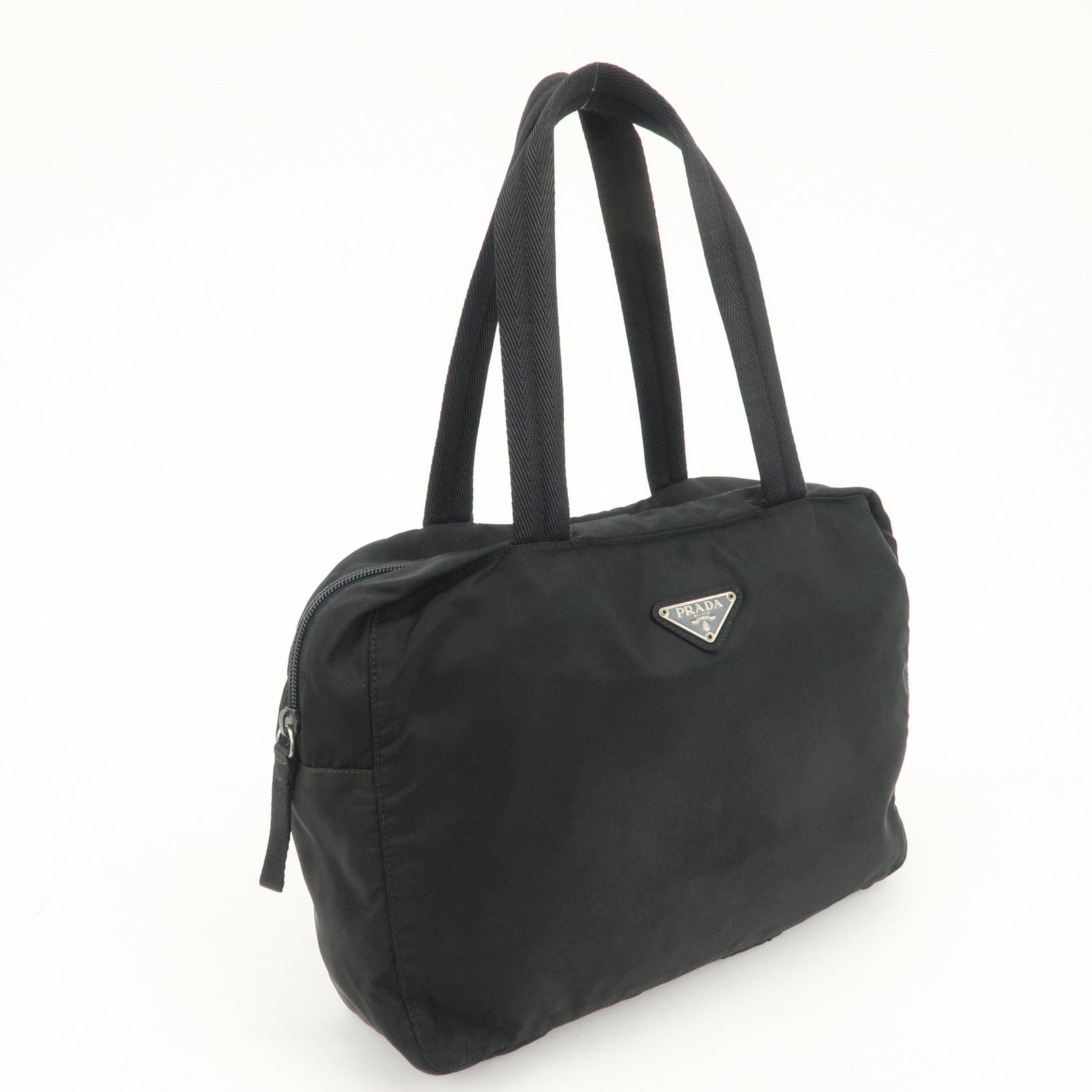 PRADA Triangle Logo Nylon Tote Bag Shoulder Bag Hand Bag Black