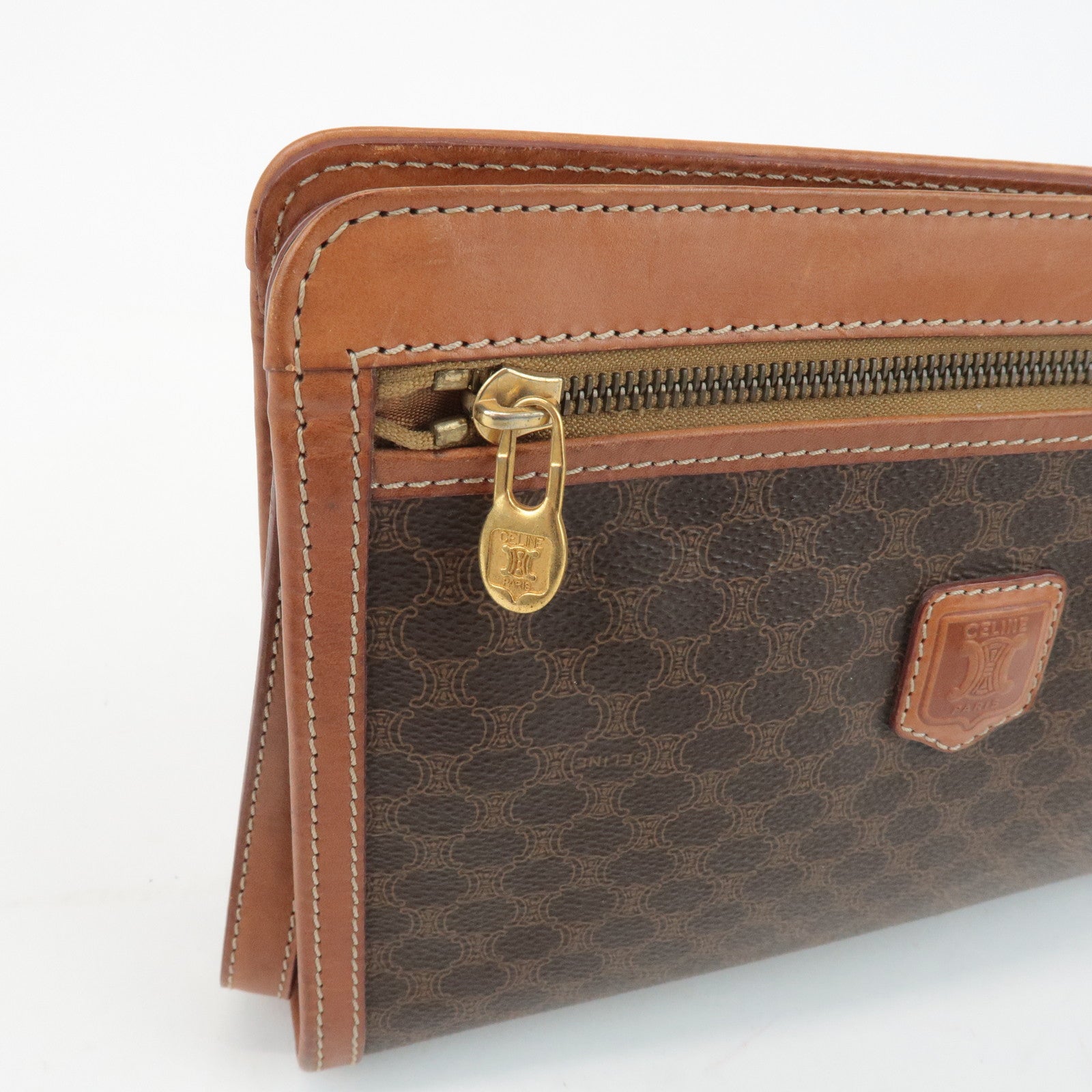 CELINE Macadam PVC Leather Clutch Bag Second Bag Brown