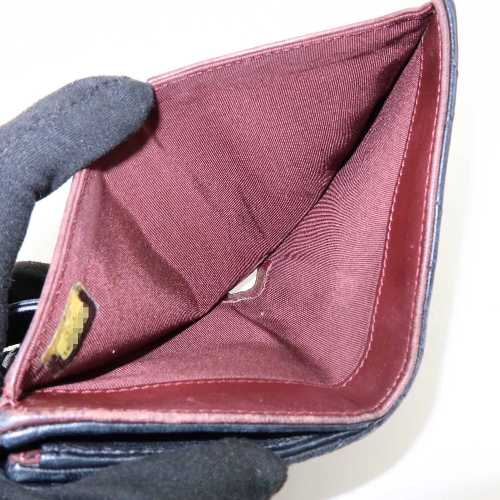 CHANEL Matelasse Lamb Skin Bi-fold Compact Wallet Black A48980