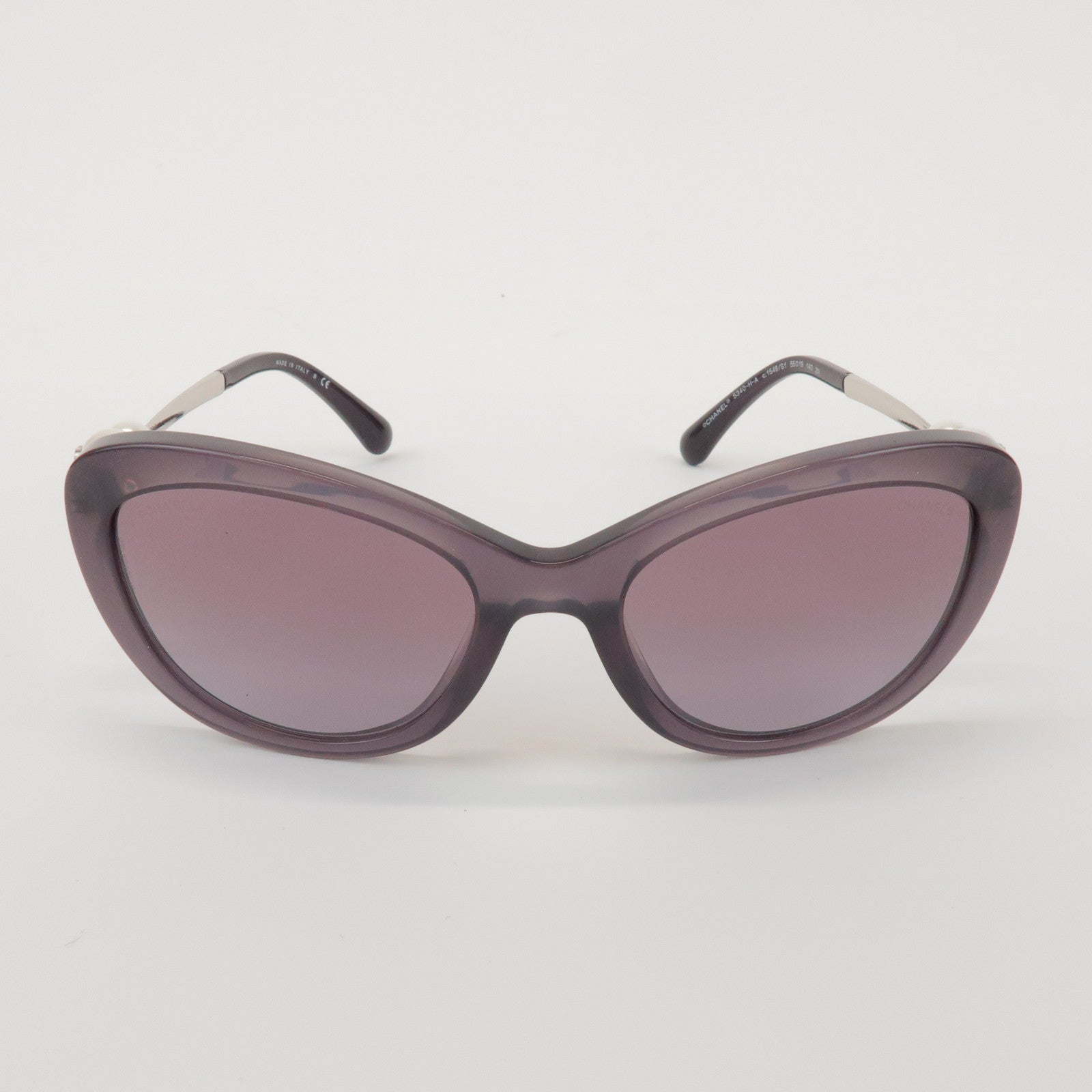 CHANEL Plastic Faux Pearl Cat-Eye Sunglasses 55□19 Purple 5340-H-A