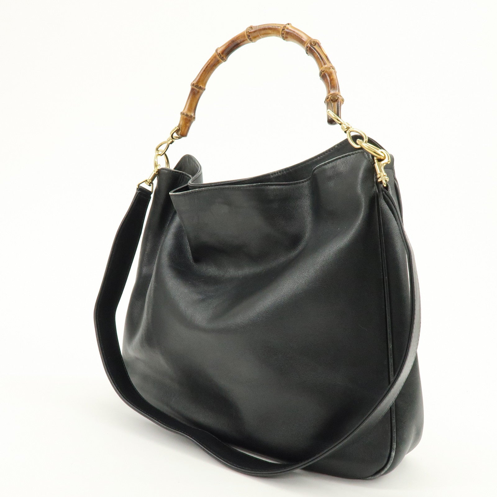 GUCCI Bamboo Leather 2Way Hand Shoulder Bag Black 001・2058・1577・0