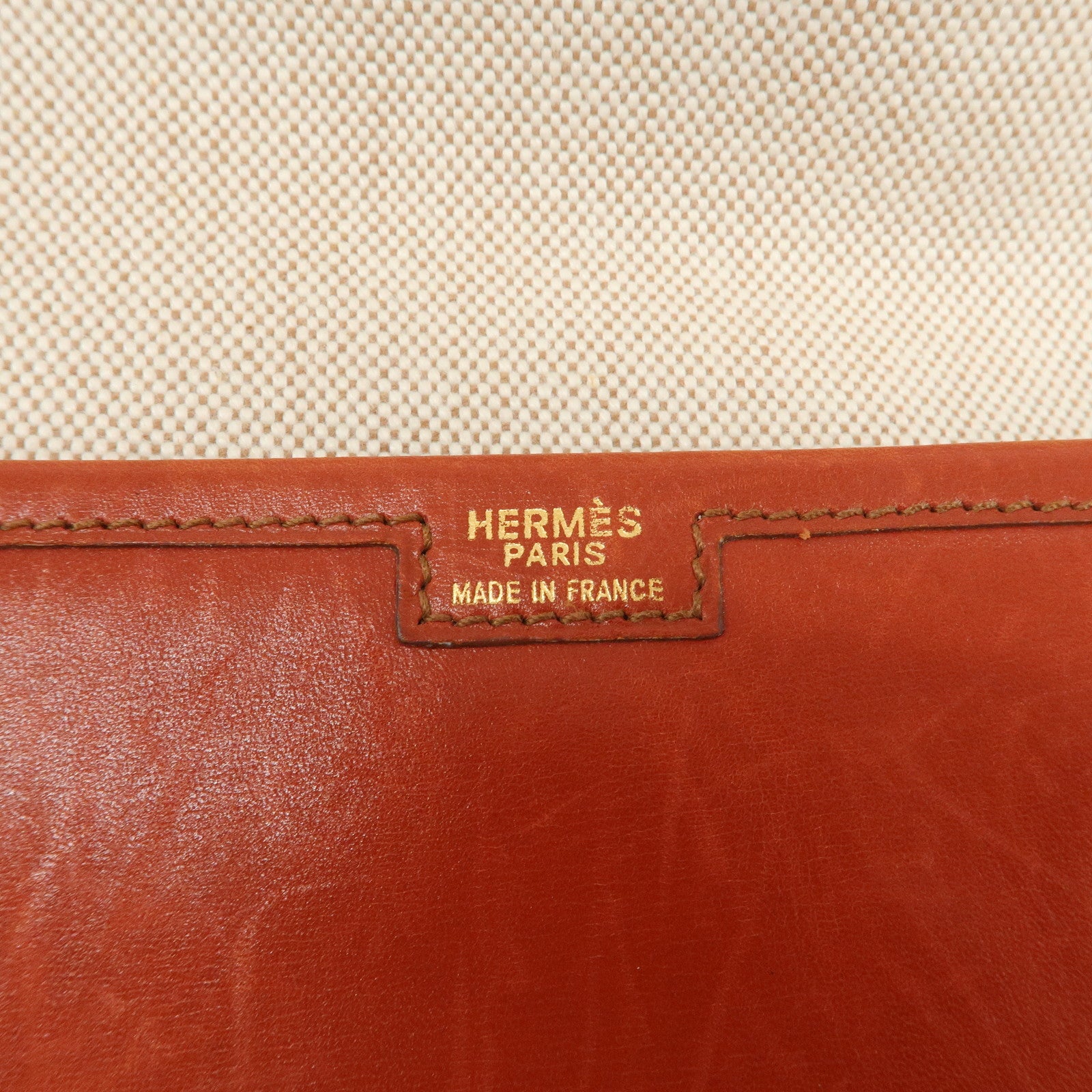 HERMES Box Calf Leather Jige PM □C Stamped Clutch Bag Brown