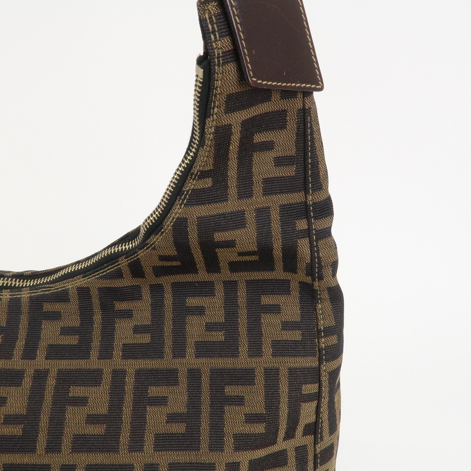 FENDI Zucca Canvas Leather Shoulder Bag Hand Bag Brown Black