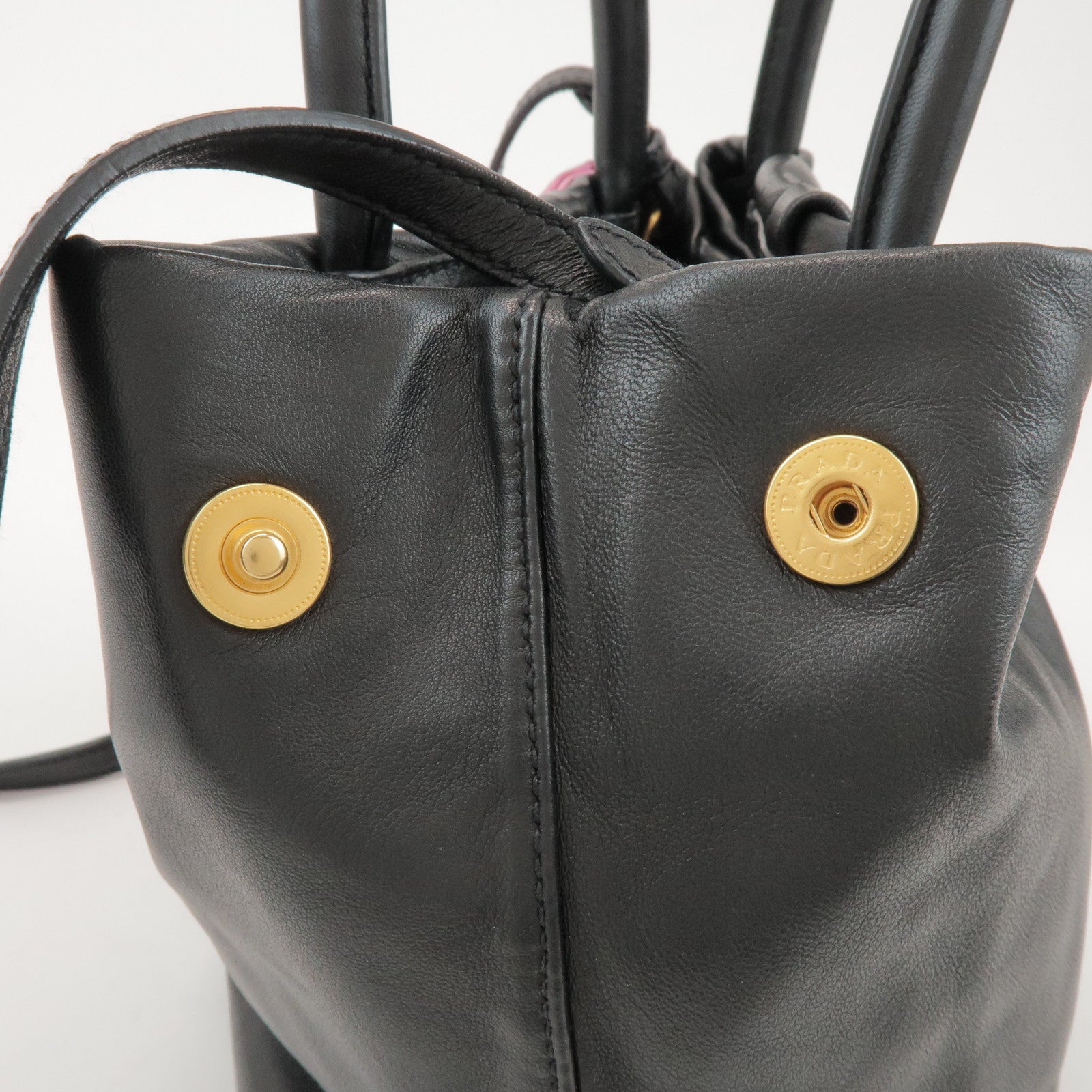 PRADA Logo Leather 2Way Hand Shoulder Bag Ribbon Black Pink BN1604