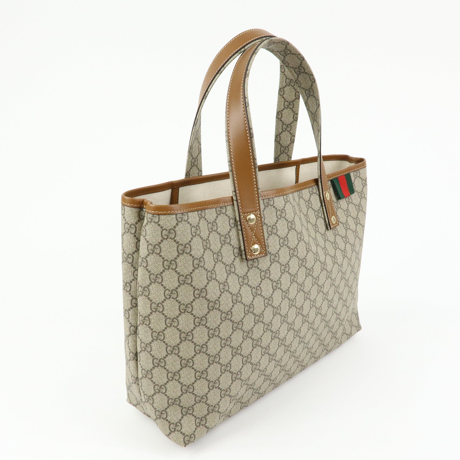 GUCCI Sherry GG Supreme Leather Tote Bag Beige Brown 211134