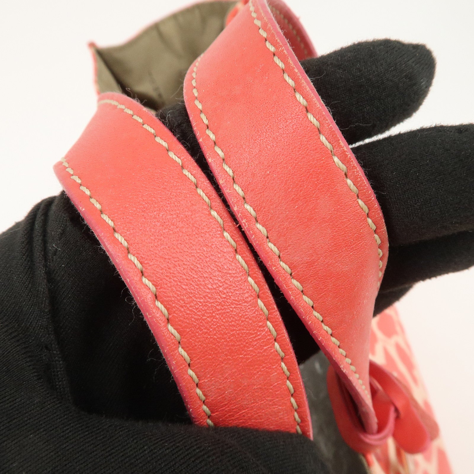 FENDI Canvas Leather Leopard Tote Bag Hand Bag Pink 8BH173