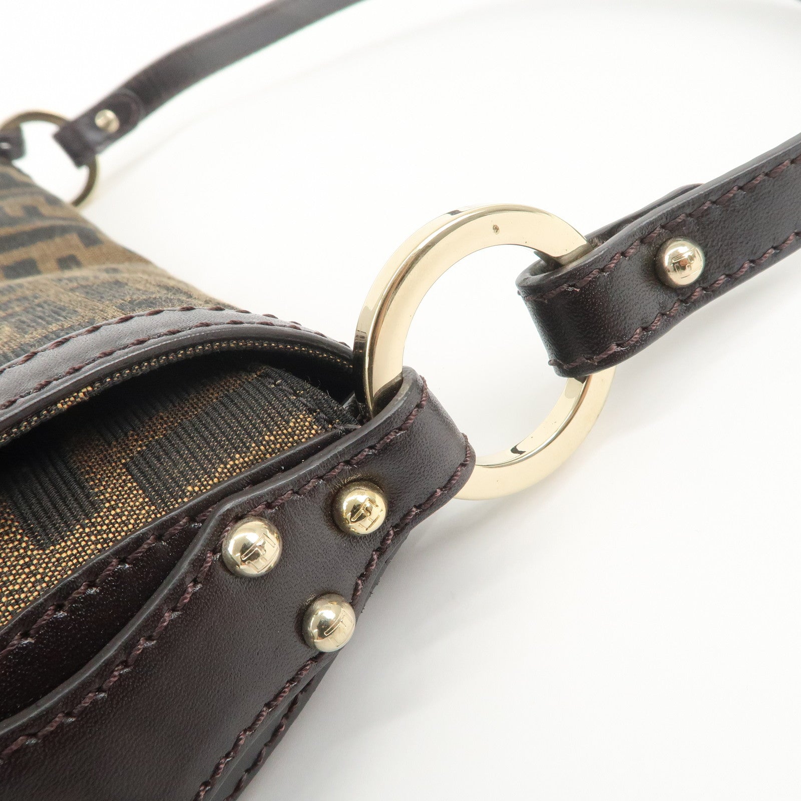FENDI Zucca Canvas Leather Shoulder Bag Hand Bag Brown 8BR445