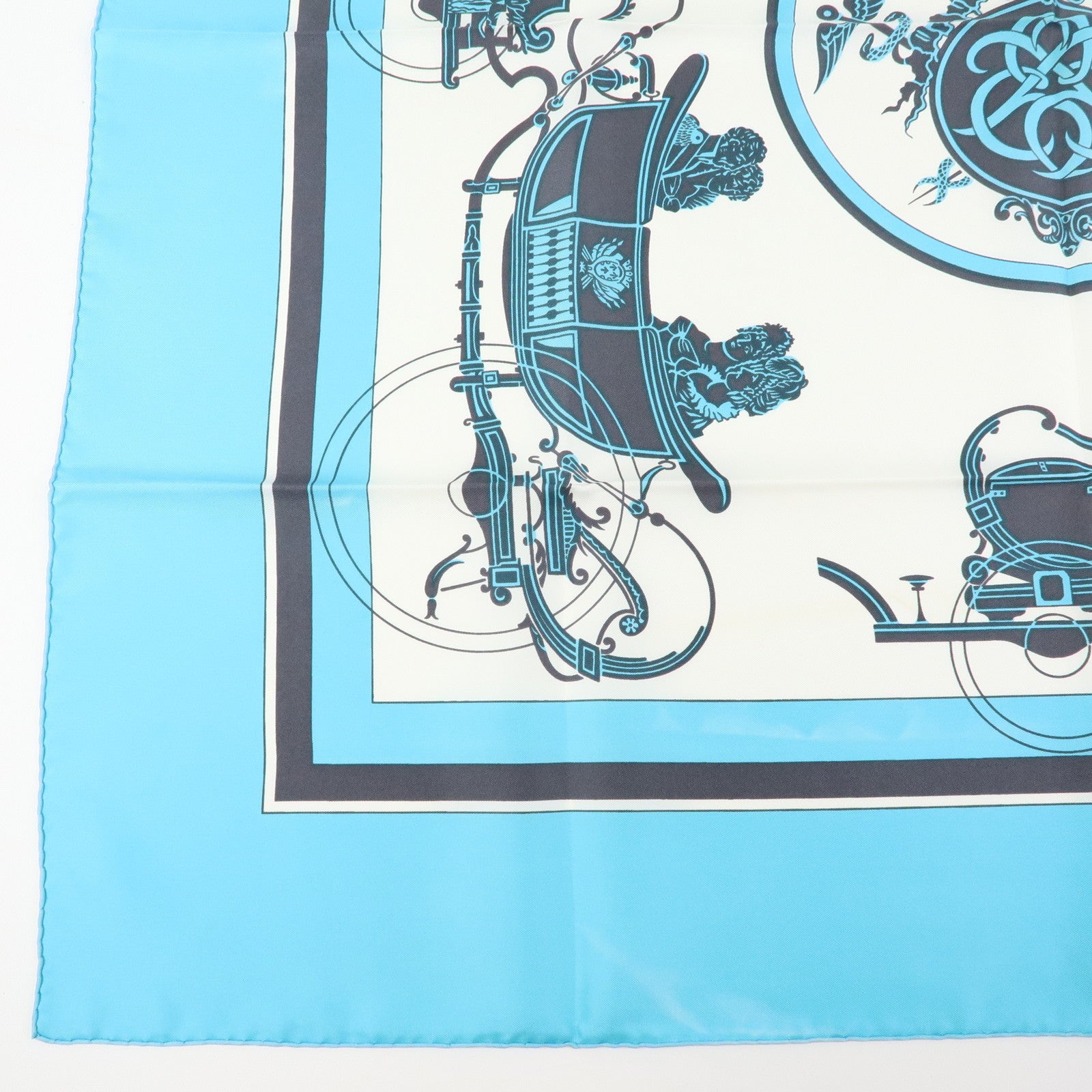 HERMES Carre 90 silk 100% Scarf Ex-Libris light Blue