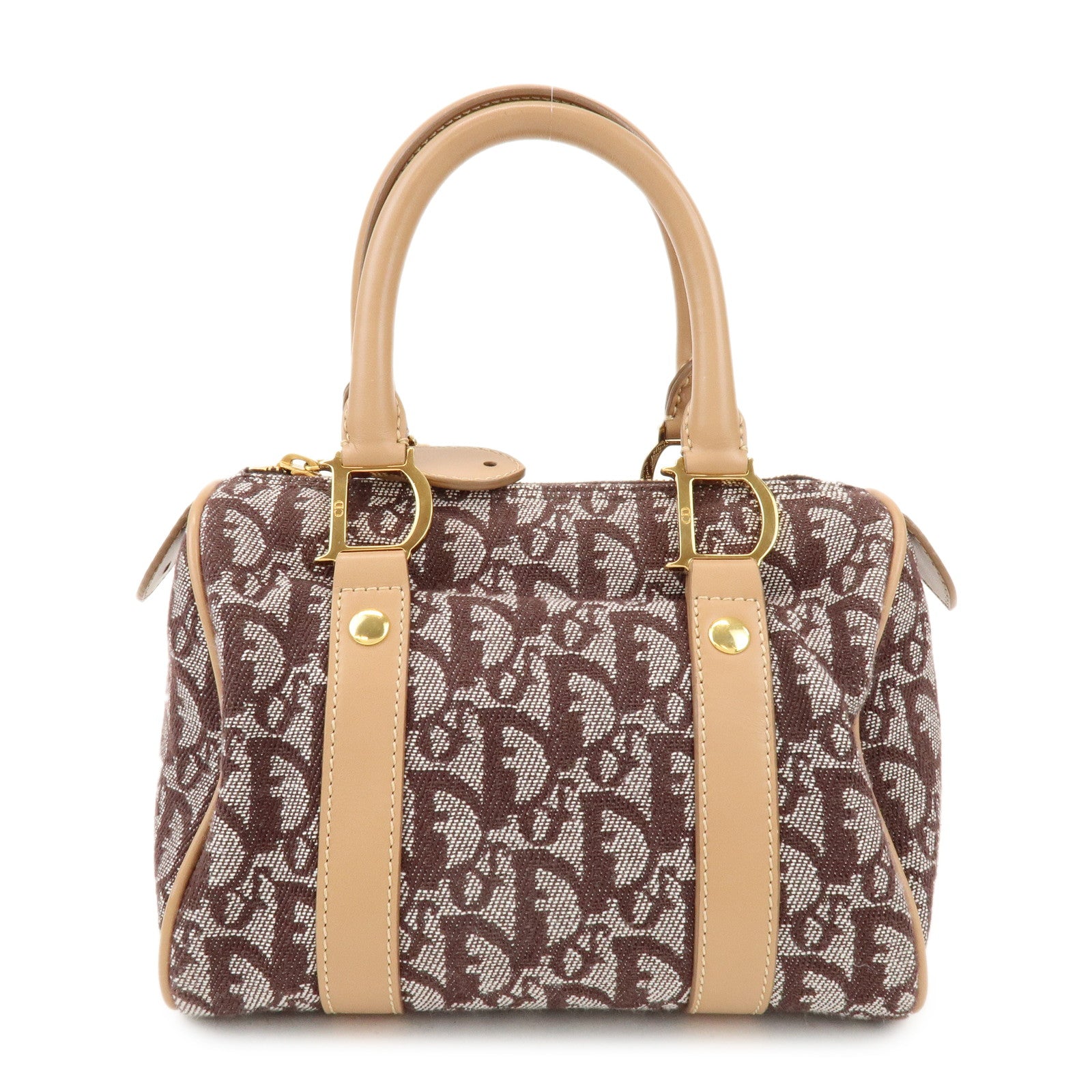 Christian Dior Trotter Jacquard Canvas Leather Mini Boston Hand Bag