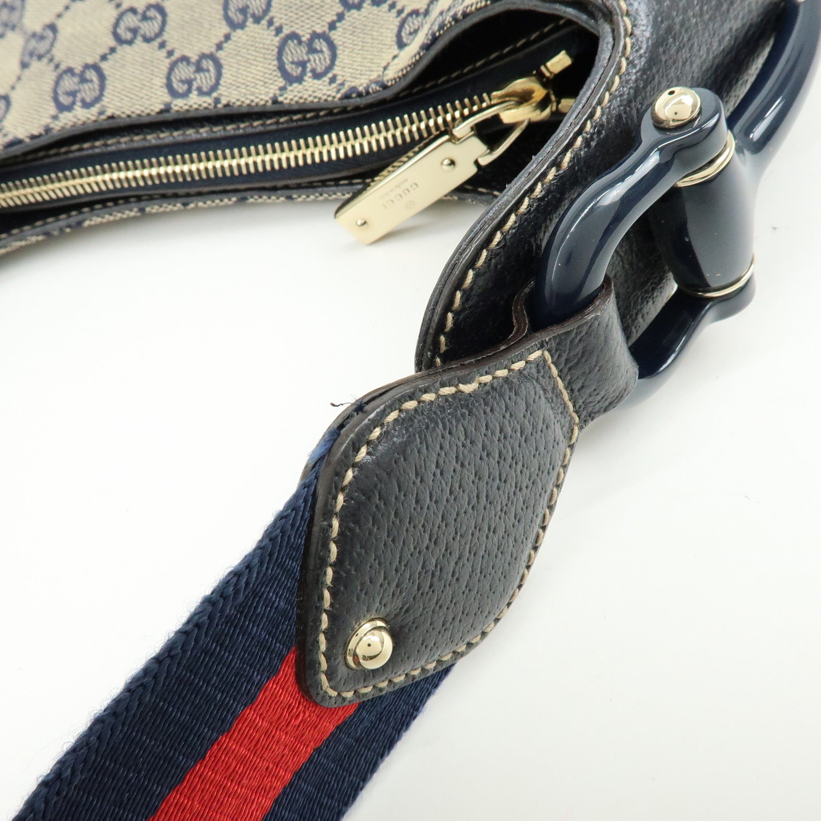GUCCI Horsebit Sherry GG Canvas Leather Shoulder Bag Beige 145826