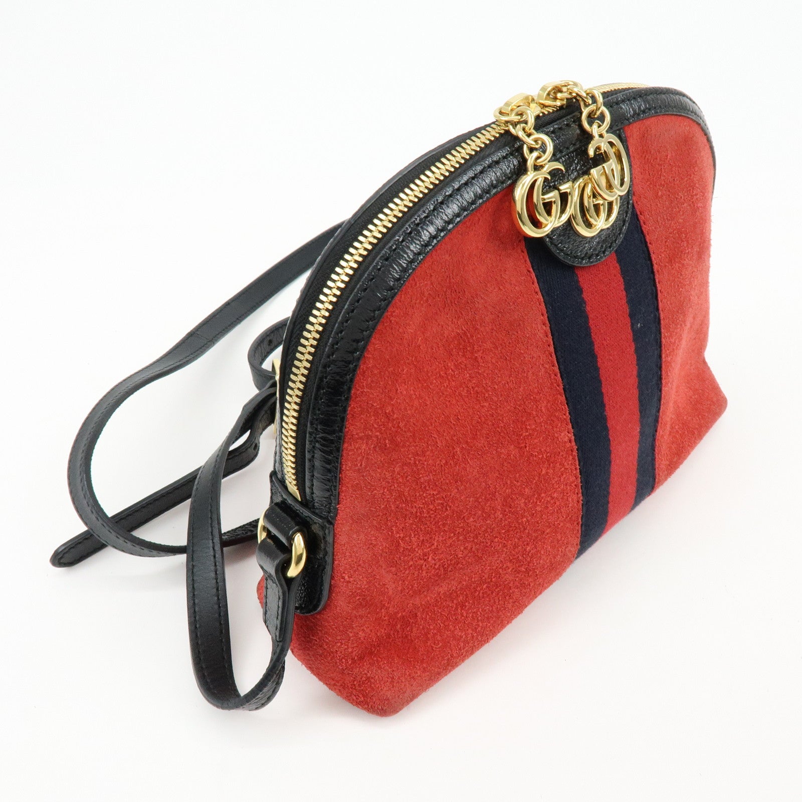 GUCCI Sherry Suede Leather Shoulder Crossbody Bag Red Navy 499621