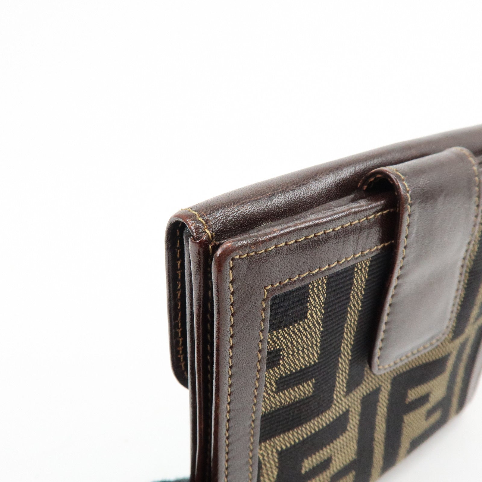 FENDI Zucca Canvas Leather Compact Wallet Brown 2251-01695-079