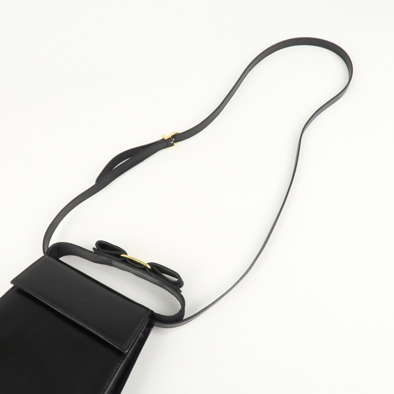 Ferragamo Varra Ribbon Leather 2Way Bag Shoulder Bag Hand Bag Black