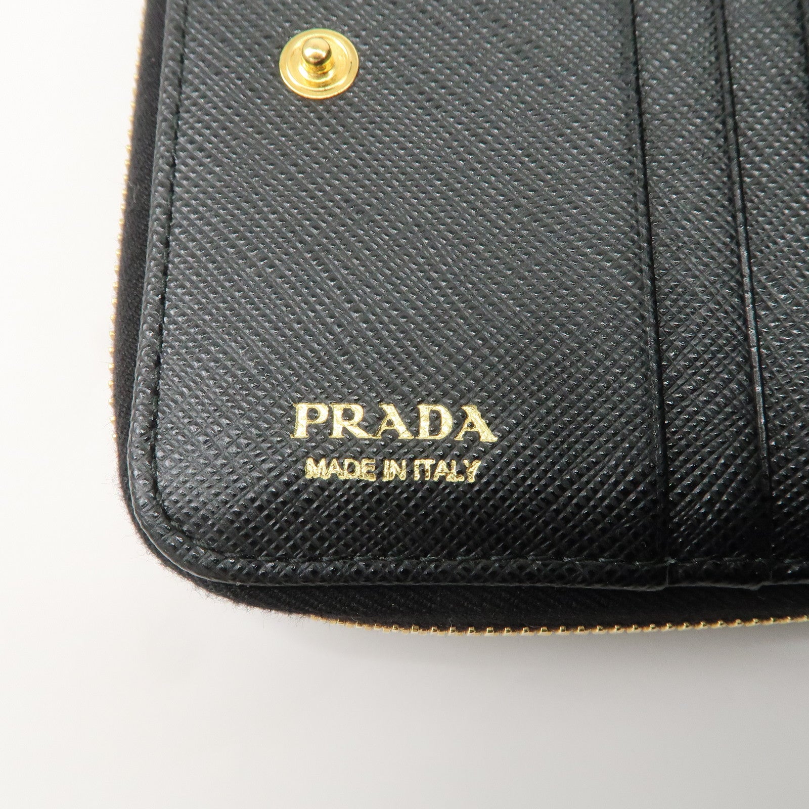 PRADA Logo Saffiano Leather Round Zippy Wallet Black 1MM268
