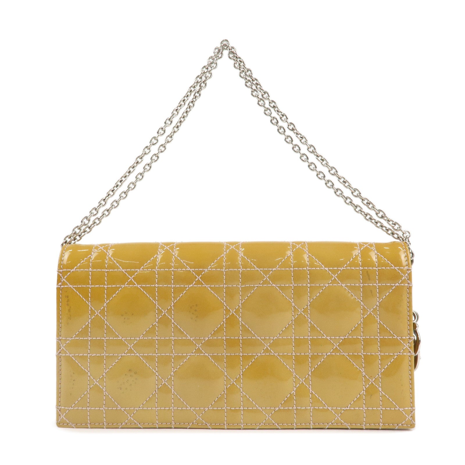 Christian Dior Cannage Patent Leather Chain Shoulder Bag Yellow Used