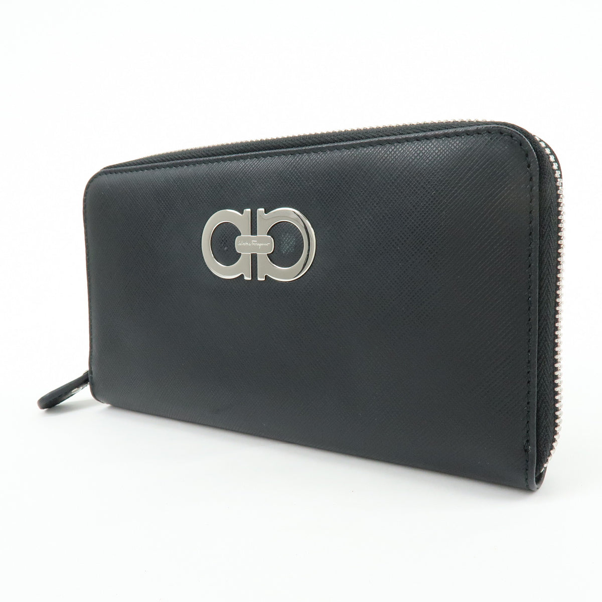 Ferragamo Ganchini Leather Long Wallet Black