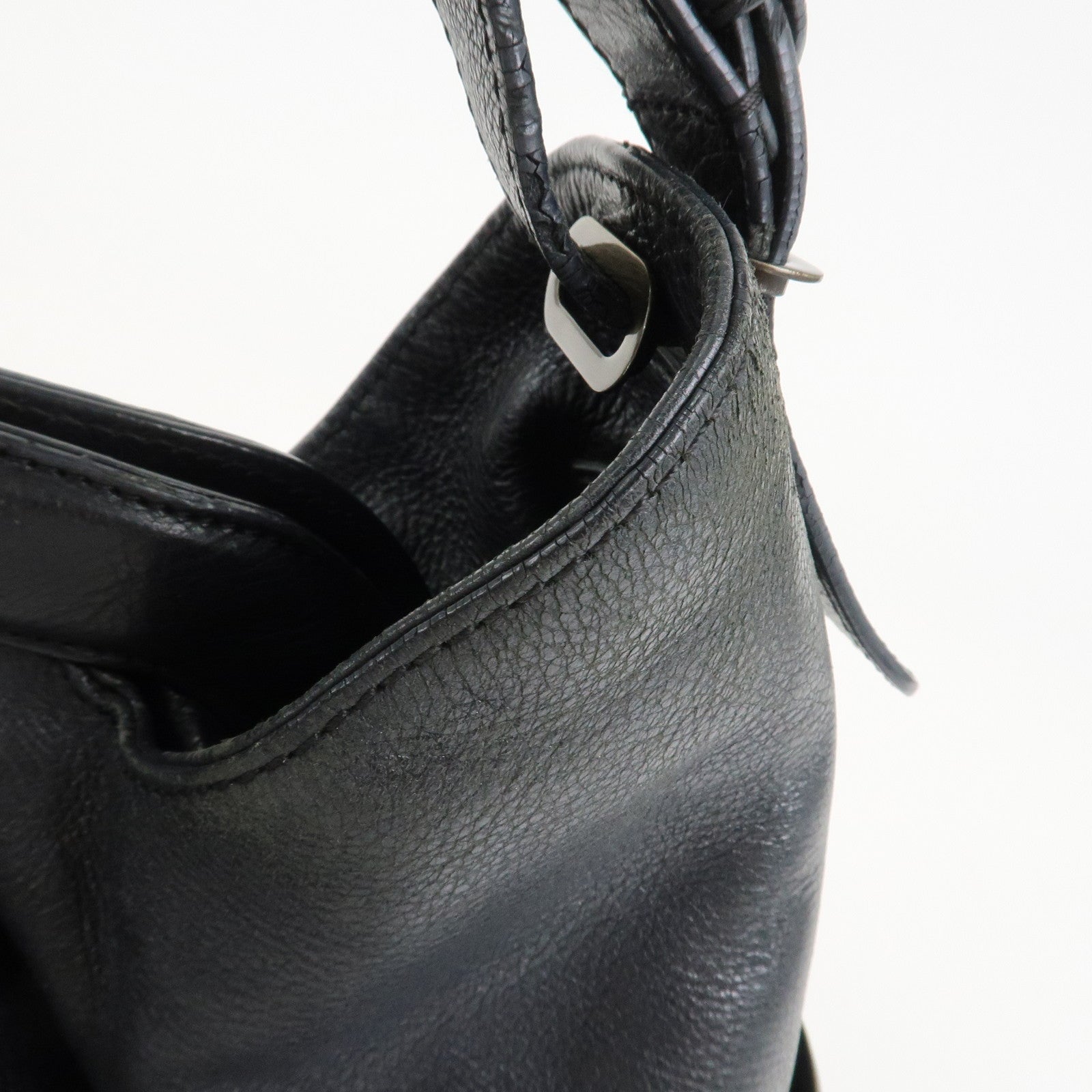 FENDI Logo Leather Shoulder Bag Tote Bag Black 8BR579