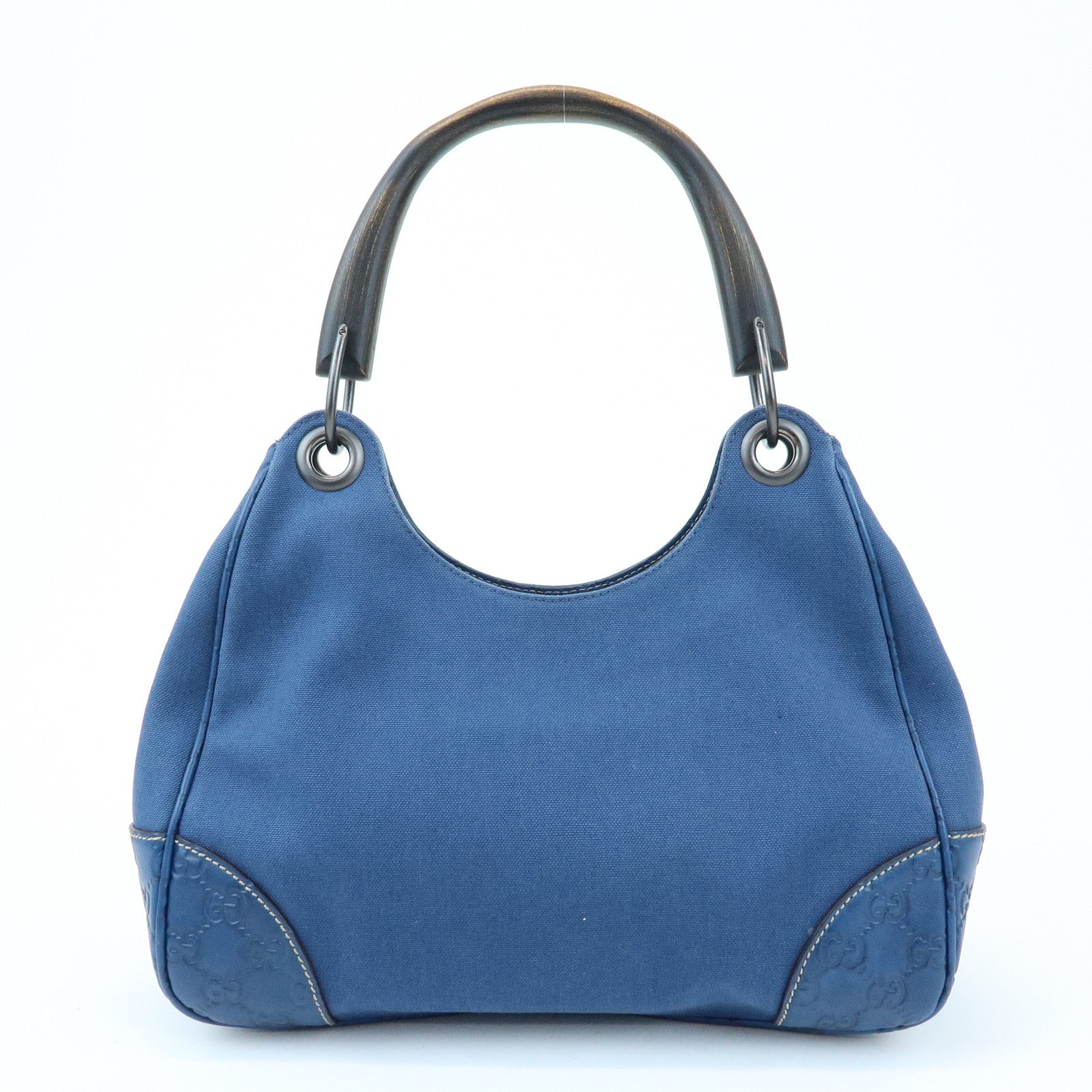 GUCCI Canvas Guccissima Leather Wood Shoulder Bag Blue 257265