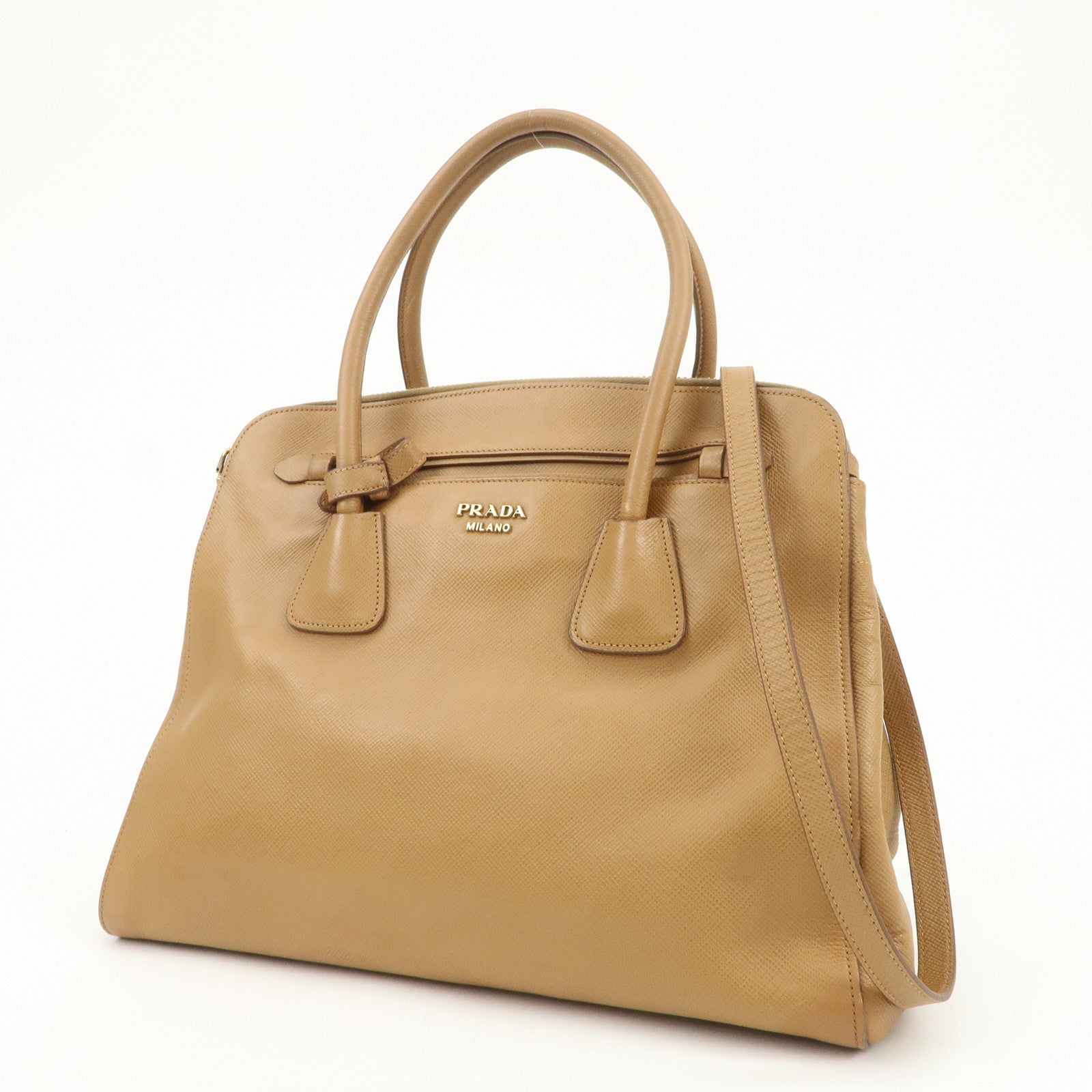 PRADA Leather 2Way Bag Hand Bag Shoulder Bag Light Brown BN2572