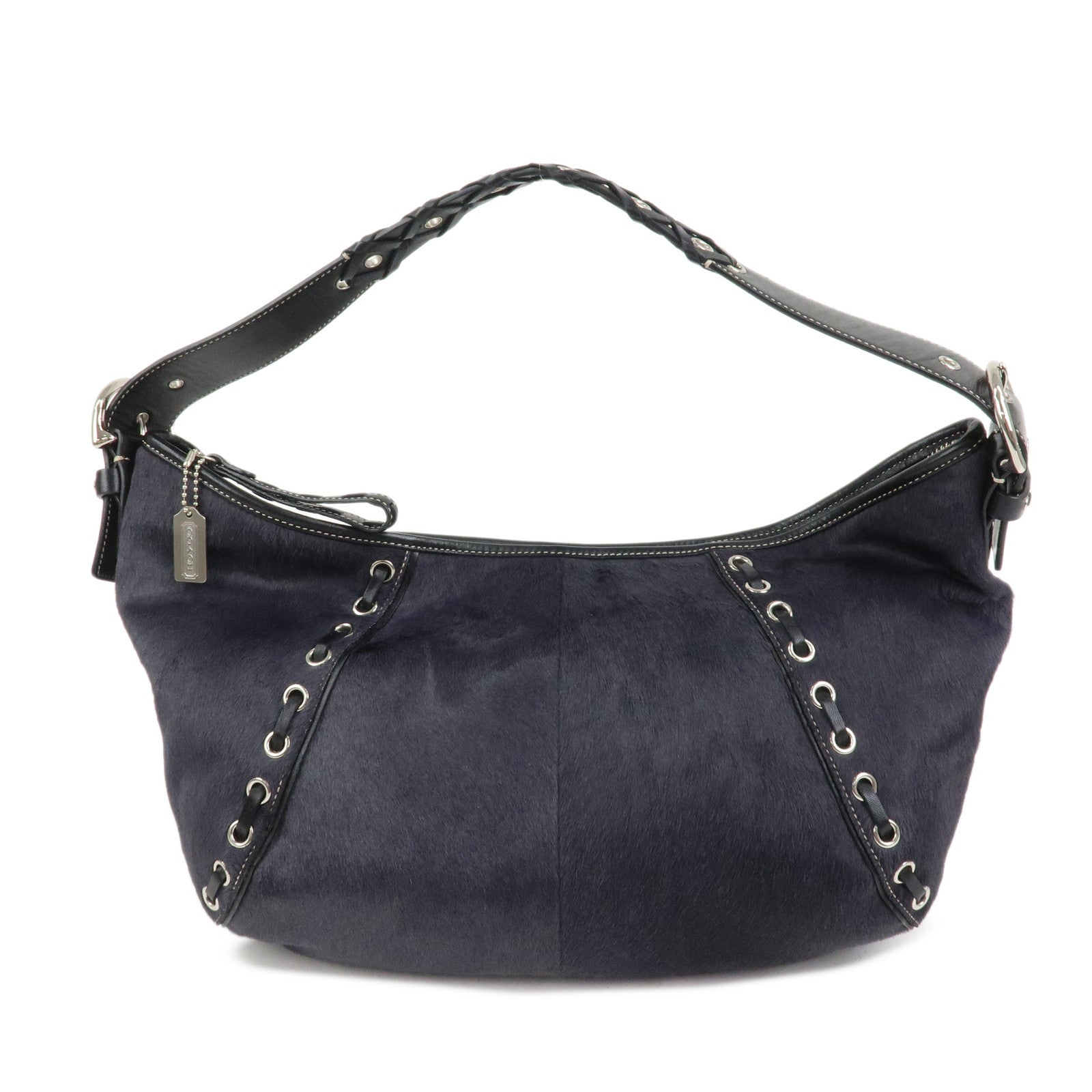 COACH Logo Unborn Calf Leather Shoulder Bag Hand Bag Black