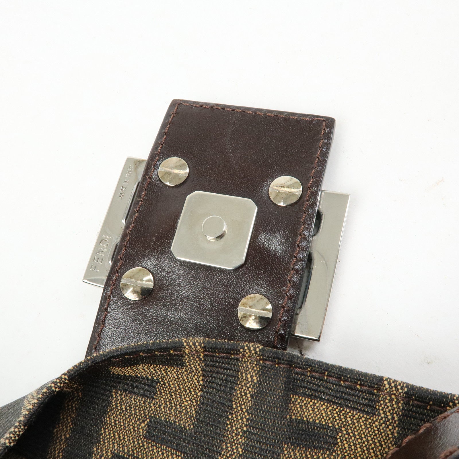 FENDI Mamma Baguette Zucca Canvas Leather Shoulder Bag Brown 26424