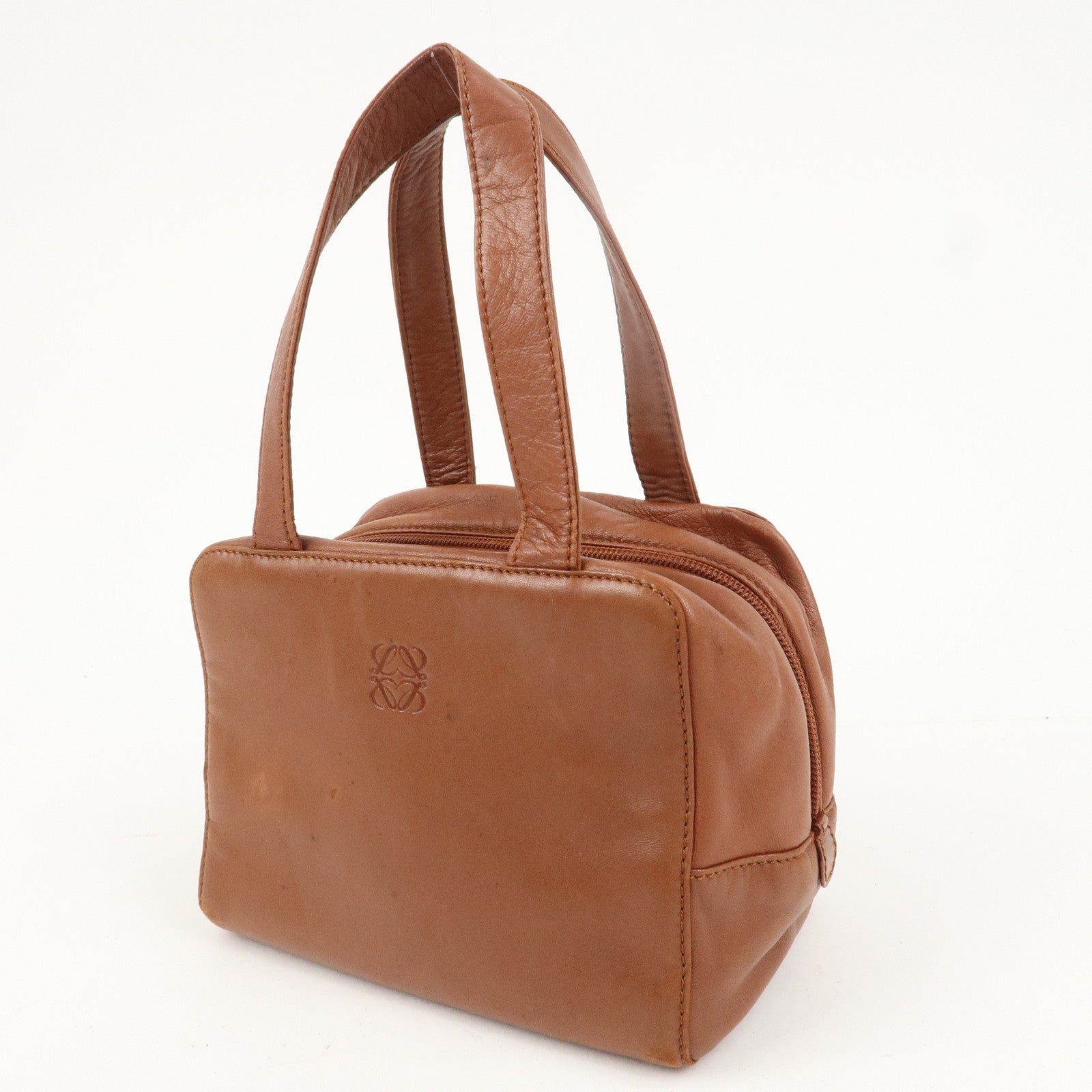 LOEWE Anagram Logo Leather Hand Bag Boston Bag Brown