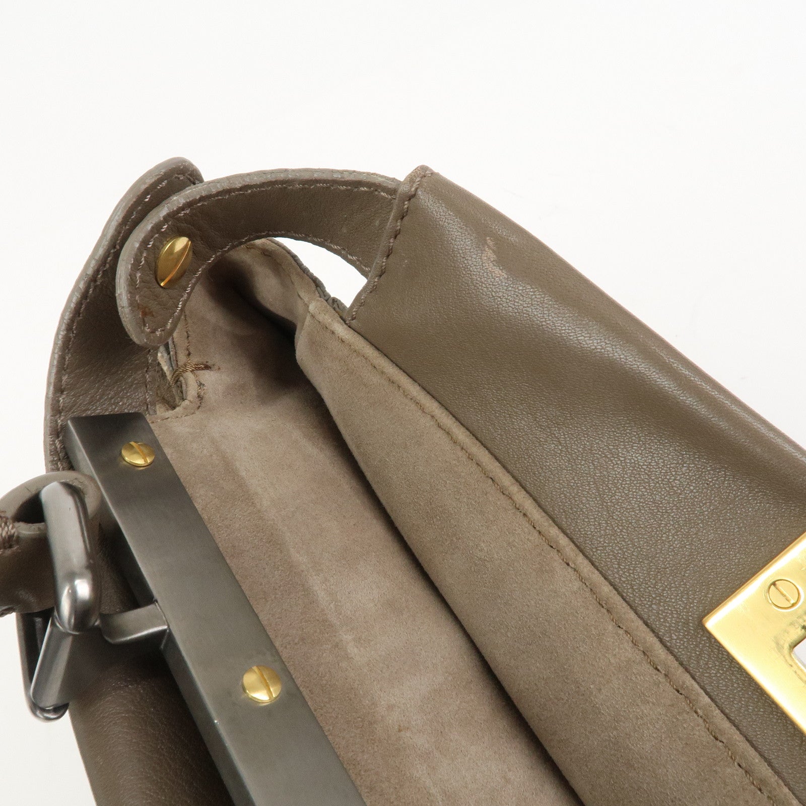 FENDI Leather Peekaboo 2Way Shoulder Bag Hand Bag Brown 8BN226