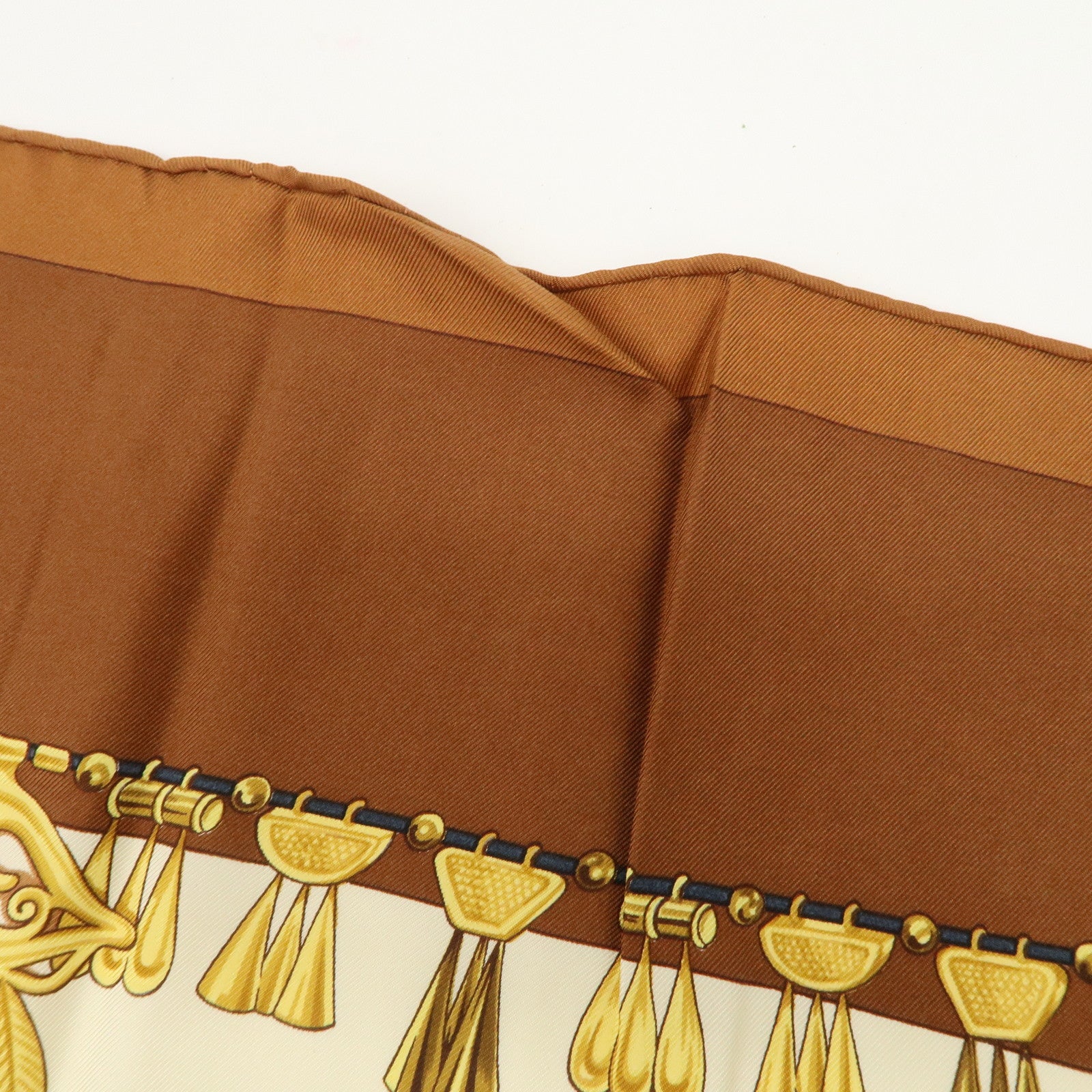 HERMES Carre 90 Silk 100% Scarf PARURES DES SABLES Gold Brown Used